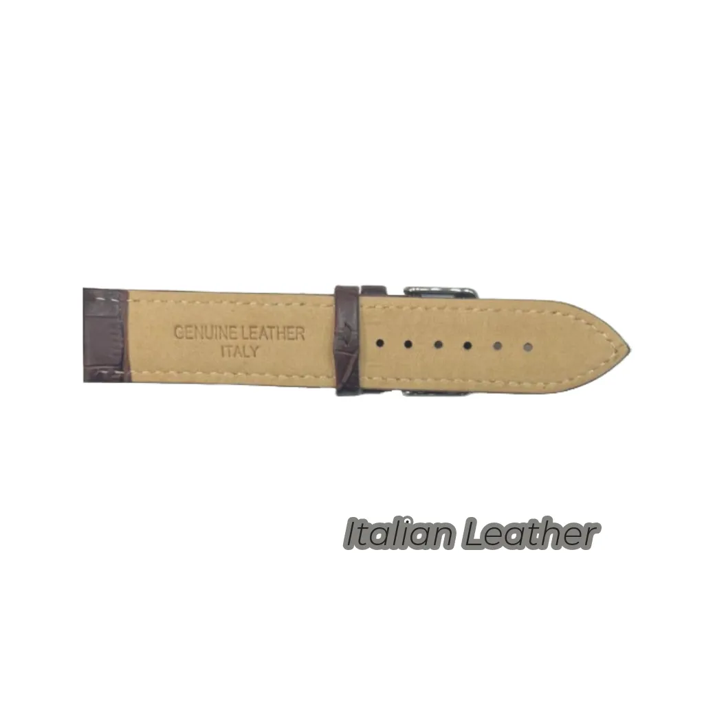 6PCS Alligator Grain Dark Brown Leather Watch Band (12MM-30MM   XXL Sizes) Padded w/Brown Stitches