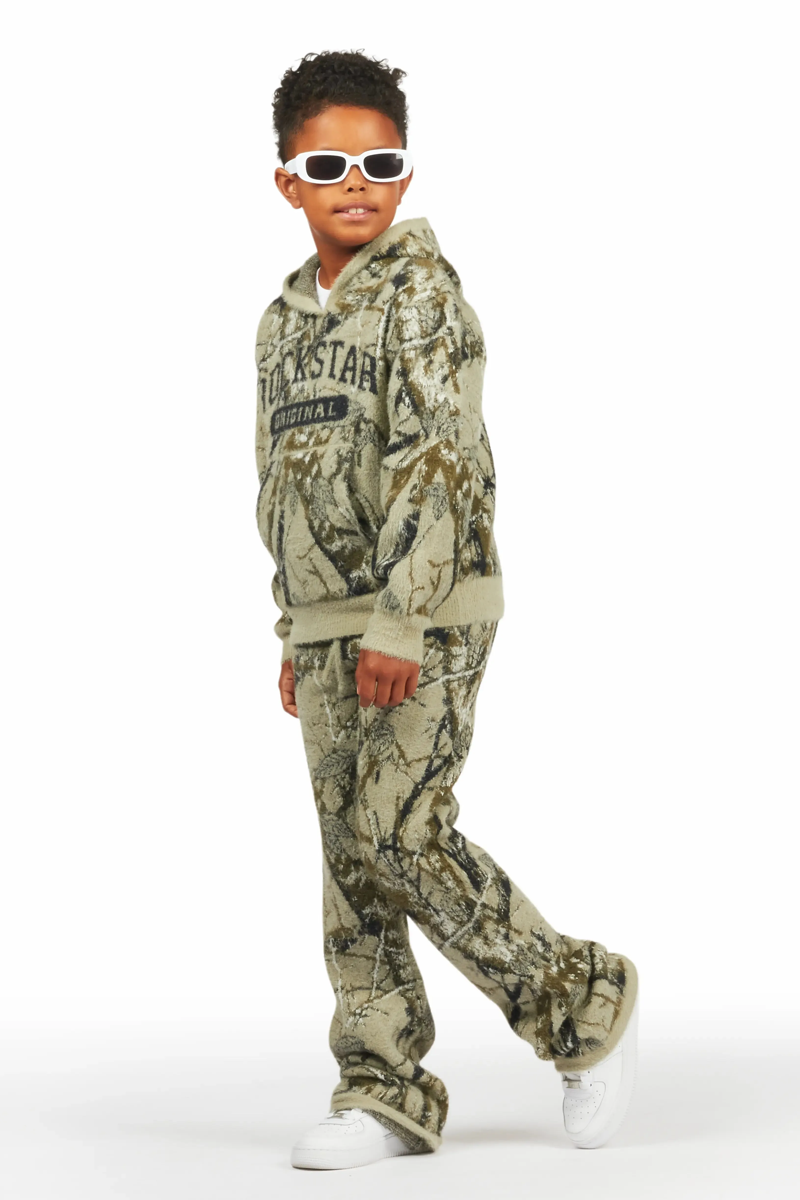 Boys Member Tree Camo Stacked Flare Knitted Mohair Track Set