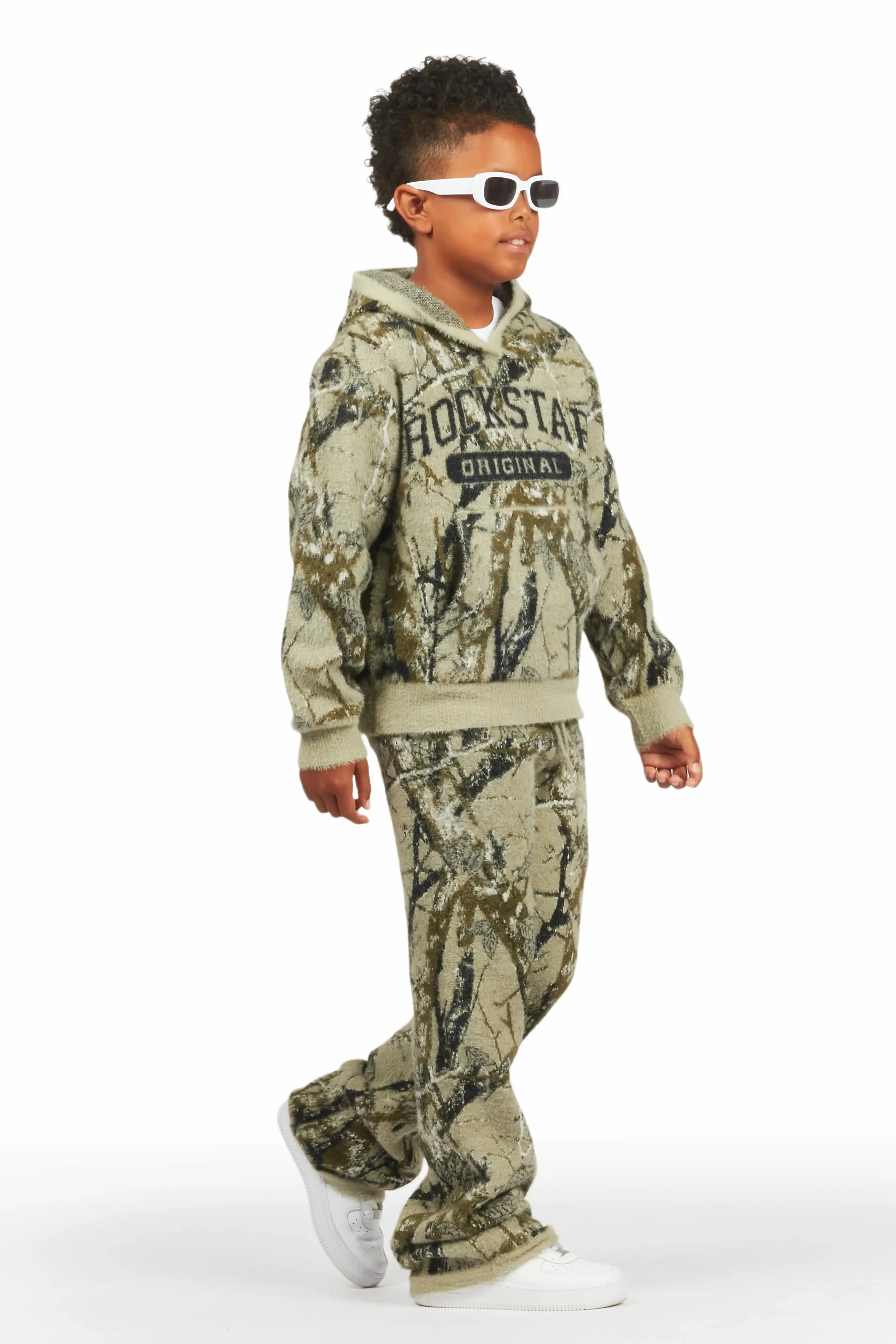 Boys Member Tree Camo Stacked Flare Knitted Mohair Track Set