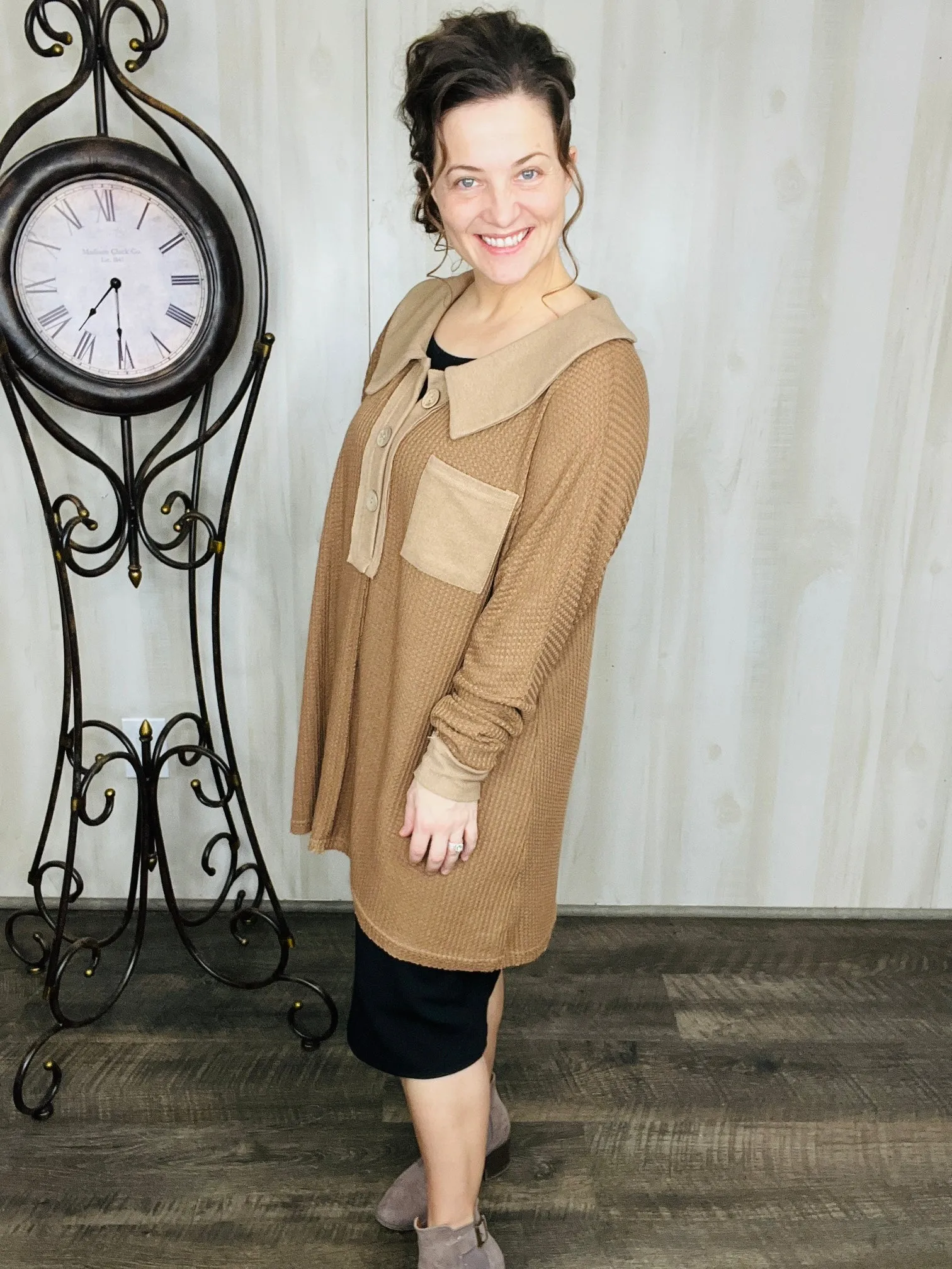 Brenda Brown Shift Collard Oversized Top
