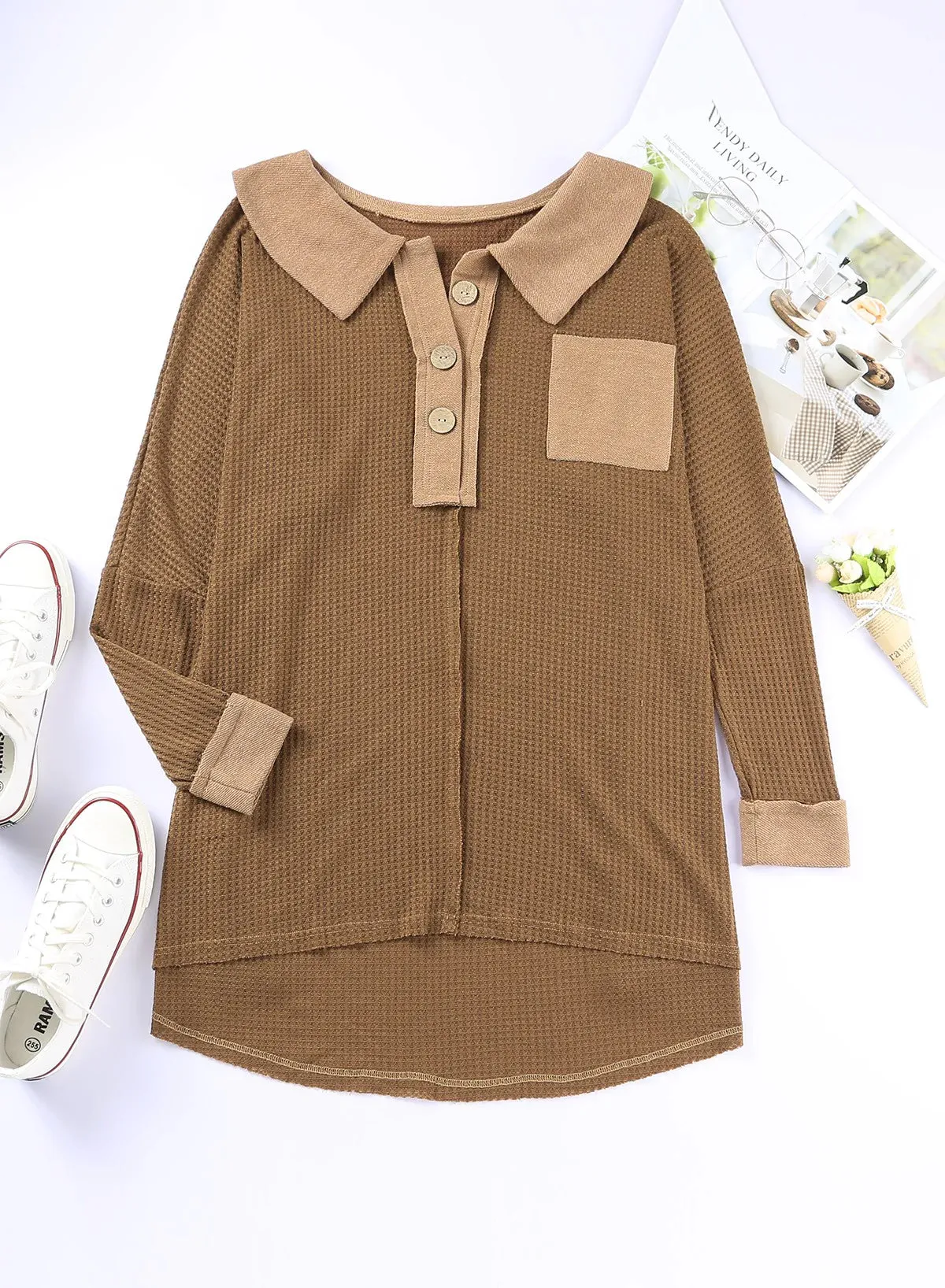 Brenda Brown Shift Collard Oversized Top