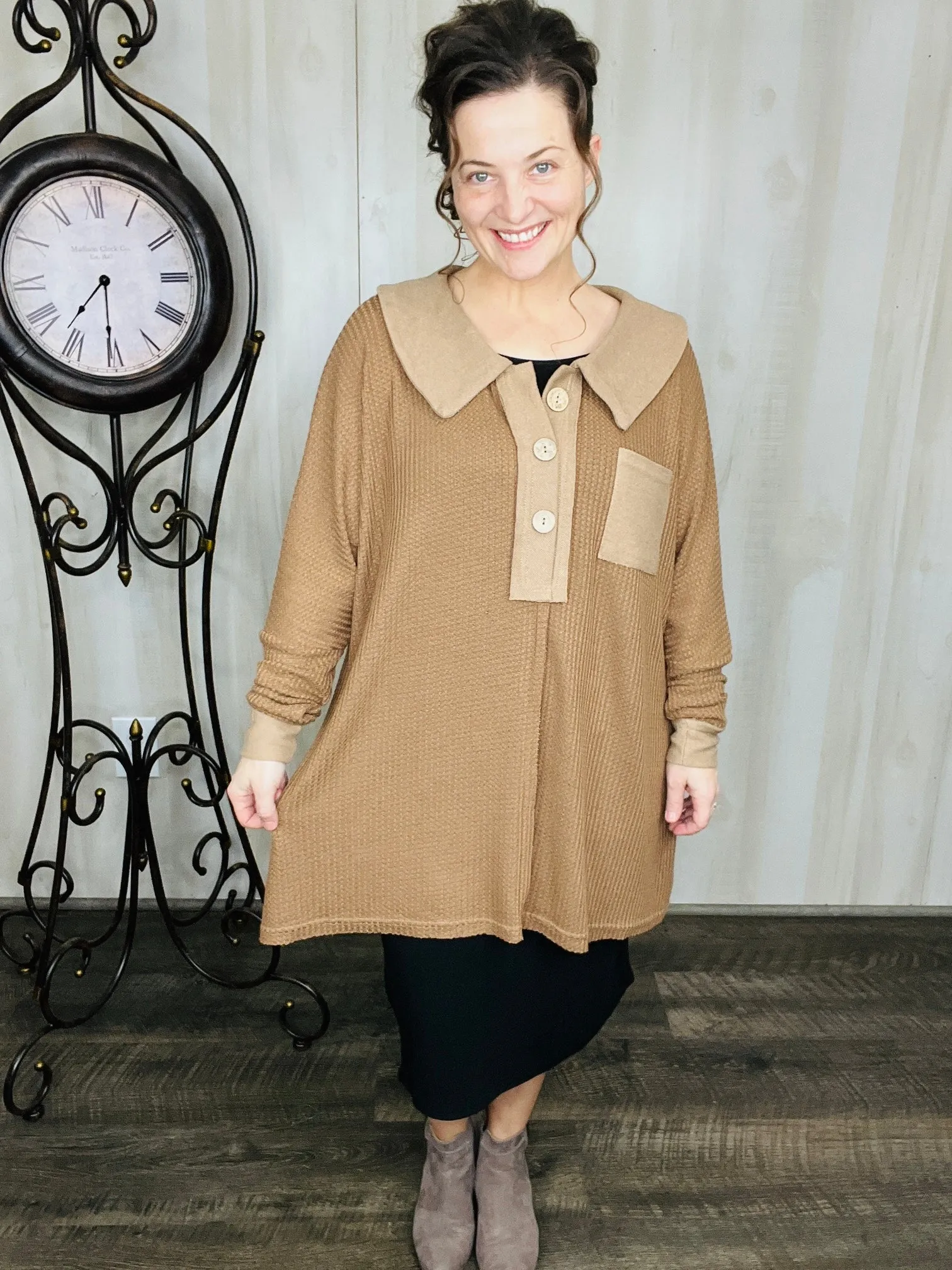 Brenda Brown Shift Collard Oversized Top