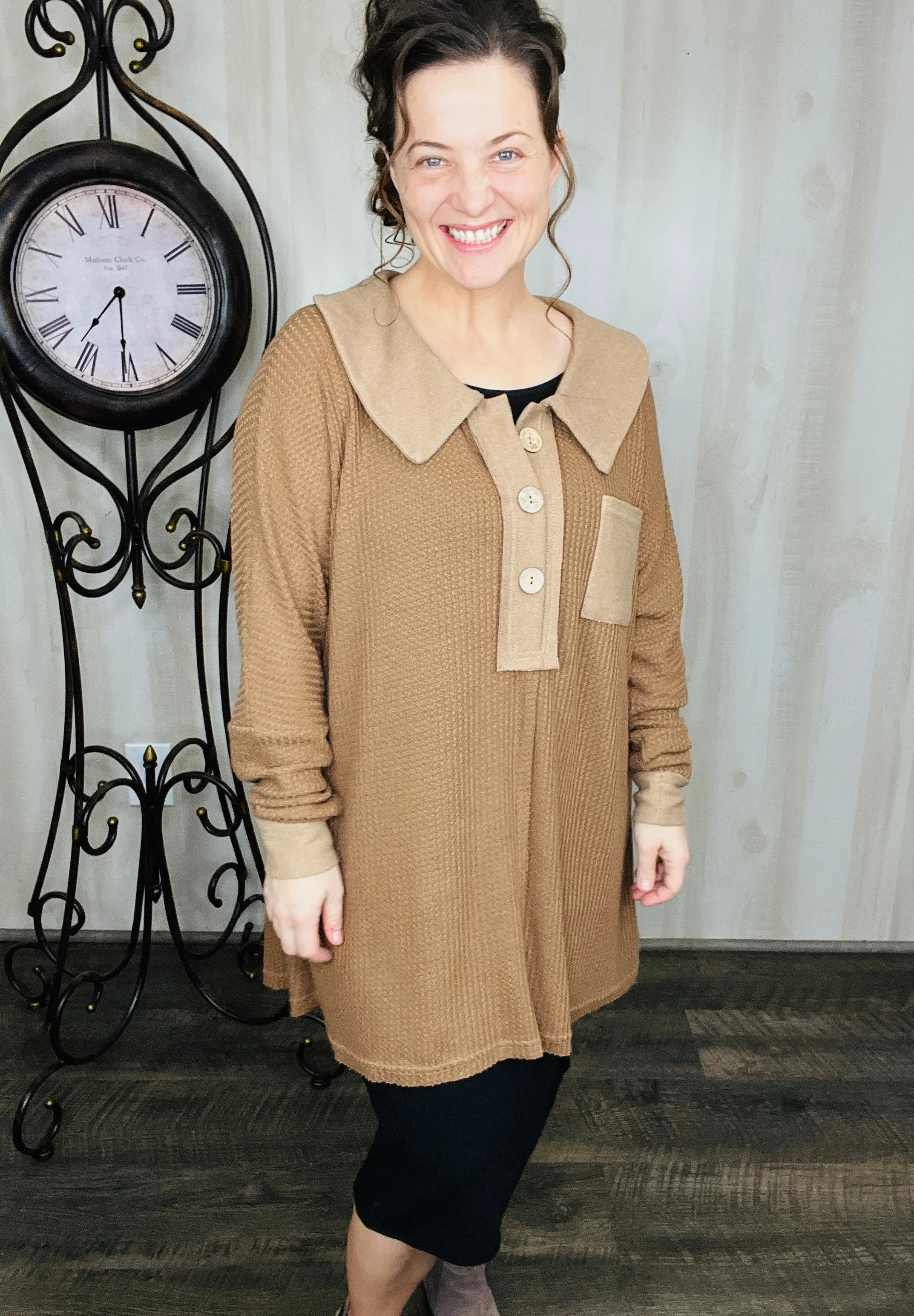Brenda Brown Shift Collard Oversized Top