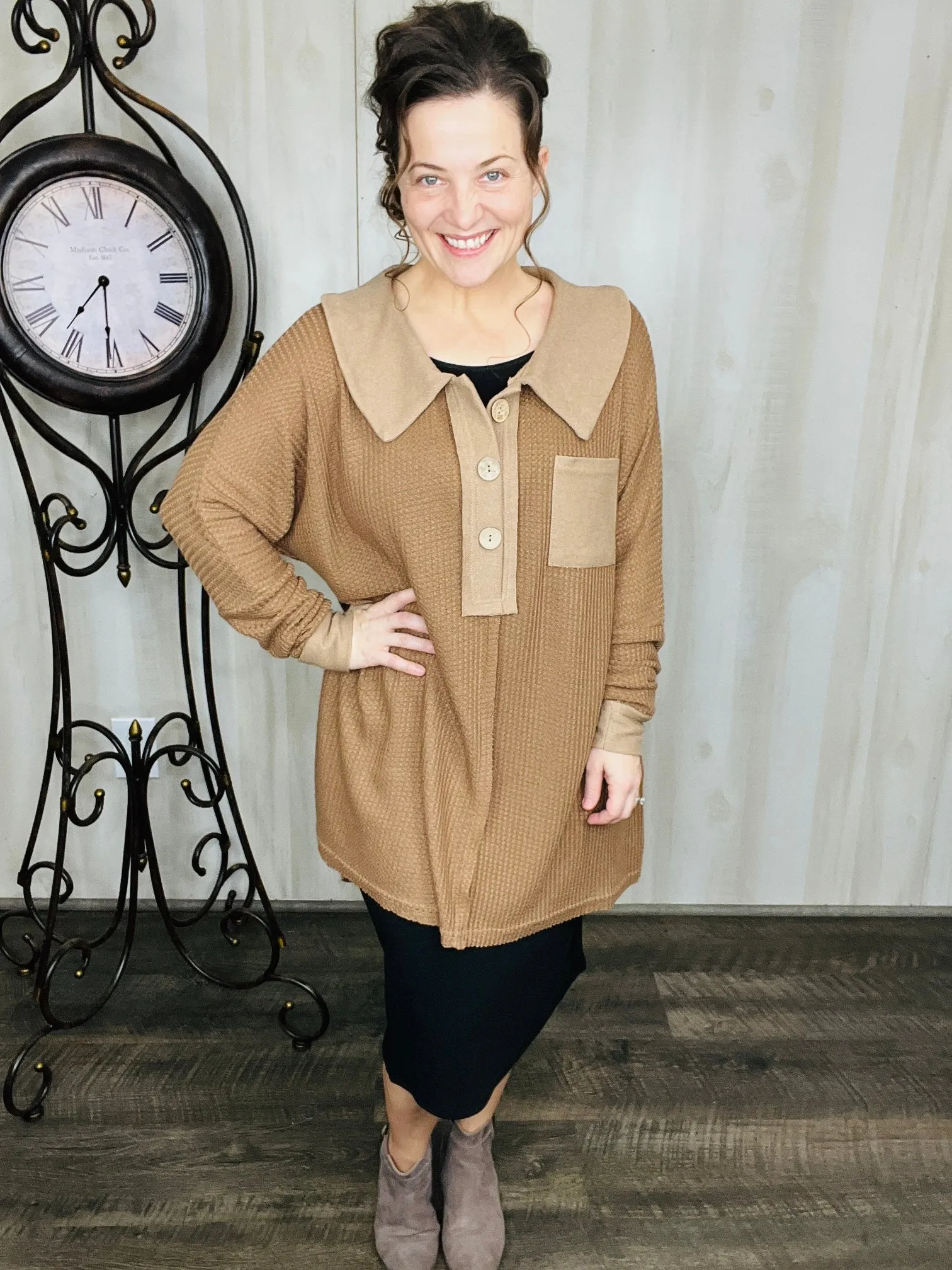 Brenda Brown Shift Collard Oversized Top