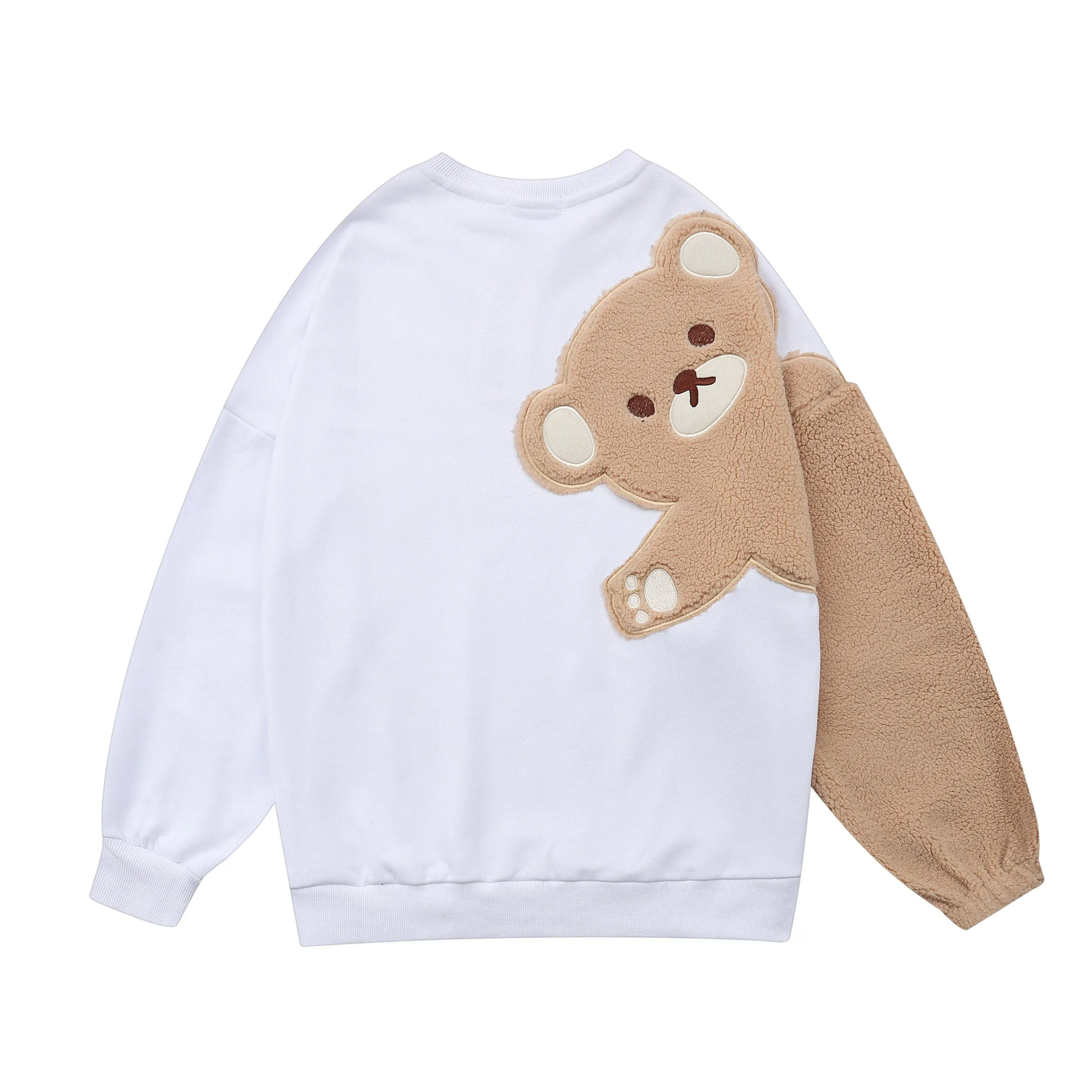 Casual Brown Bear Backside Crewneck Pullover Streetwear Fashion Black Sweatshirt for Men