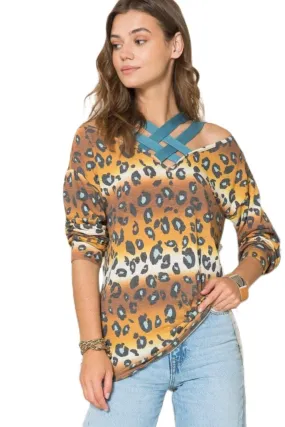 Celeste plus size leopard tee in mustard
