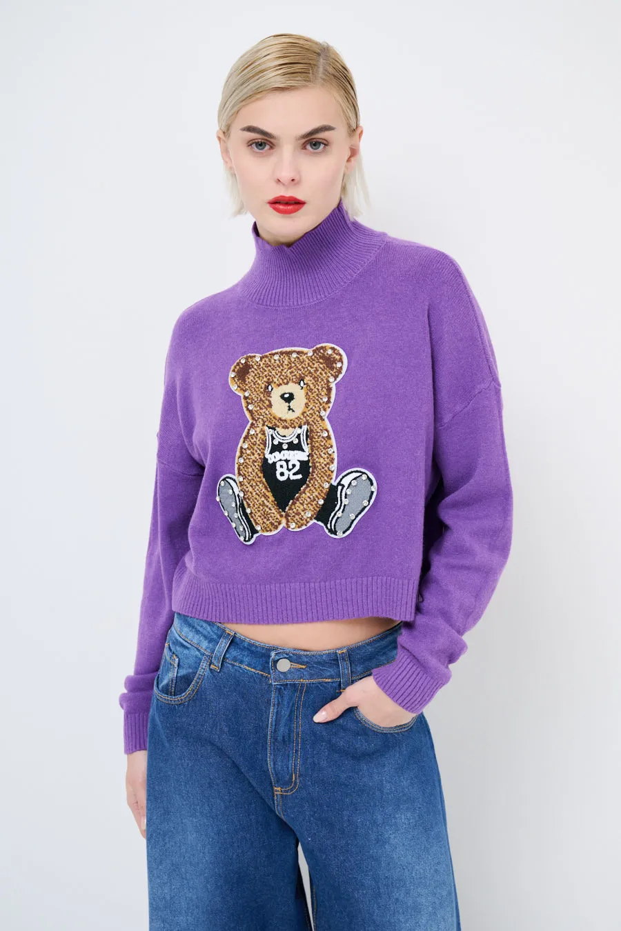 Cropped teddy bear sweater wholesale