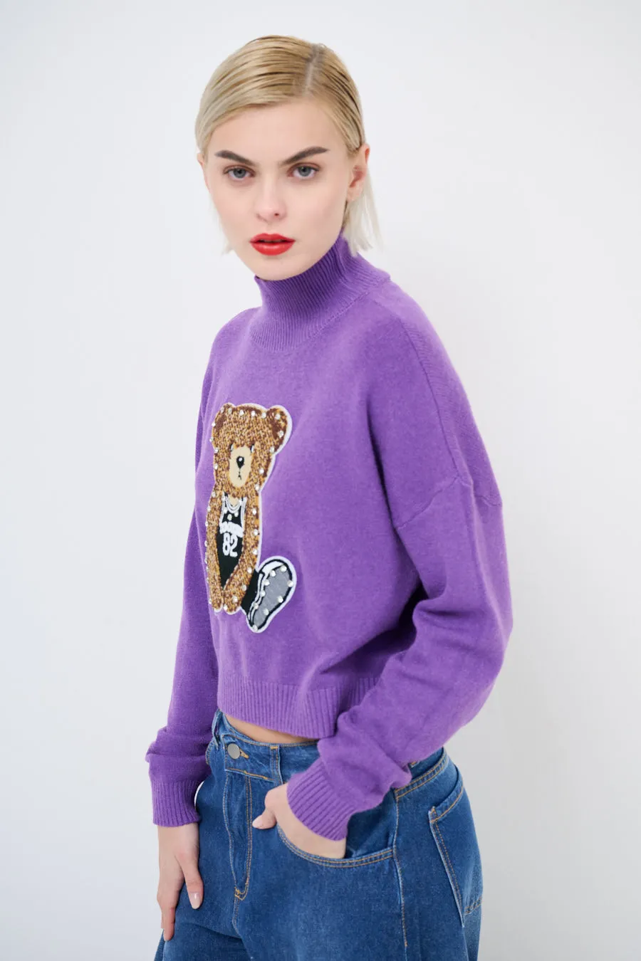 Cropped teddy bear sweater wholesale