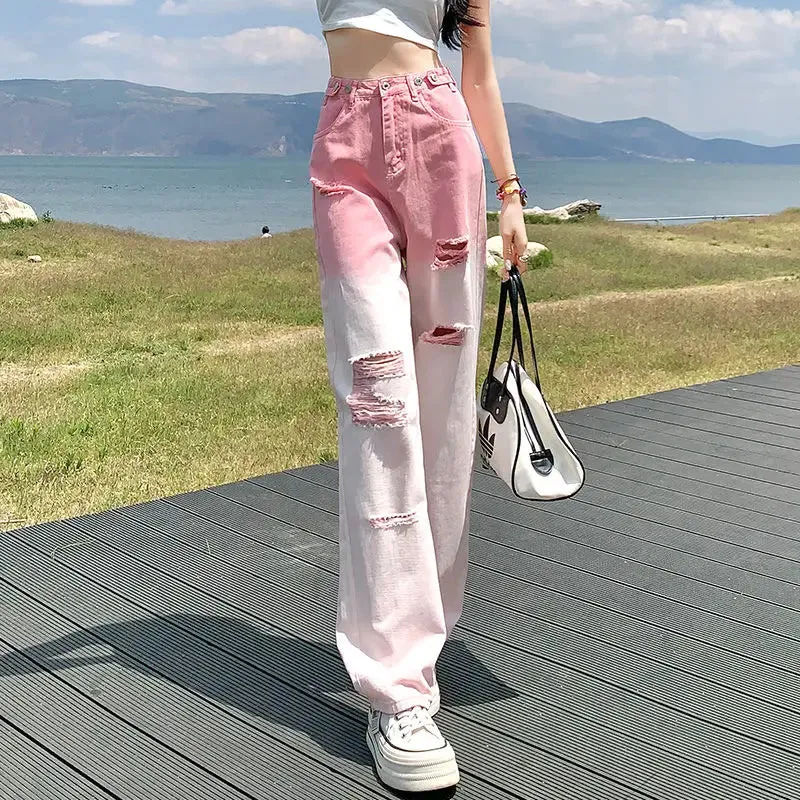 Damenhose mit hohem Bund und Farbverlauf im Grunge-Stil