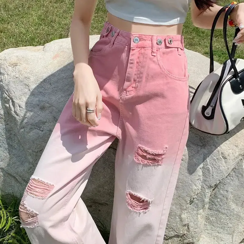 Damenhose mit hohem Bund und Farbverlauf im Grunge-Stil