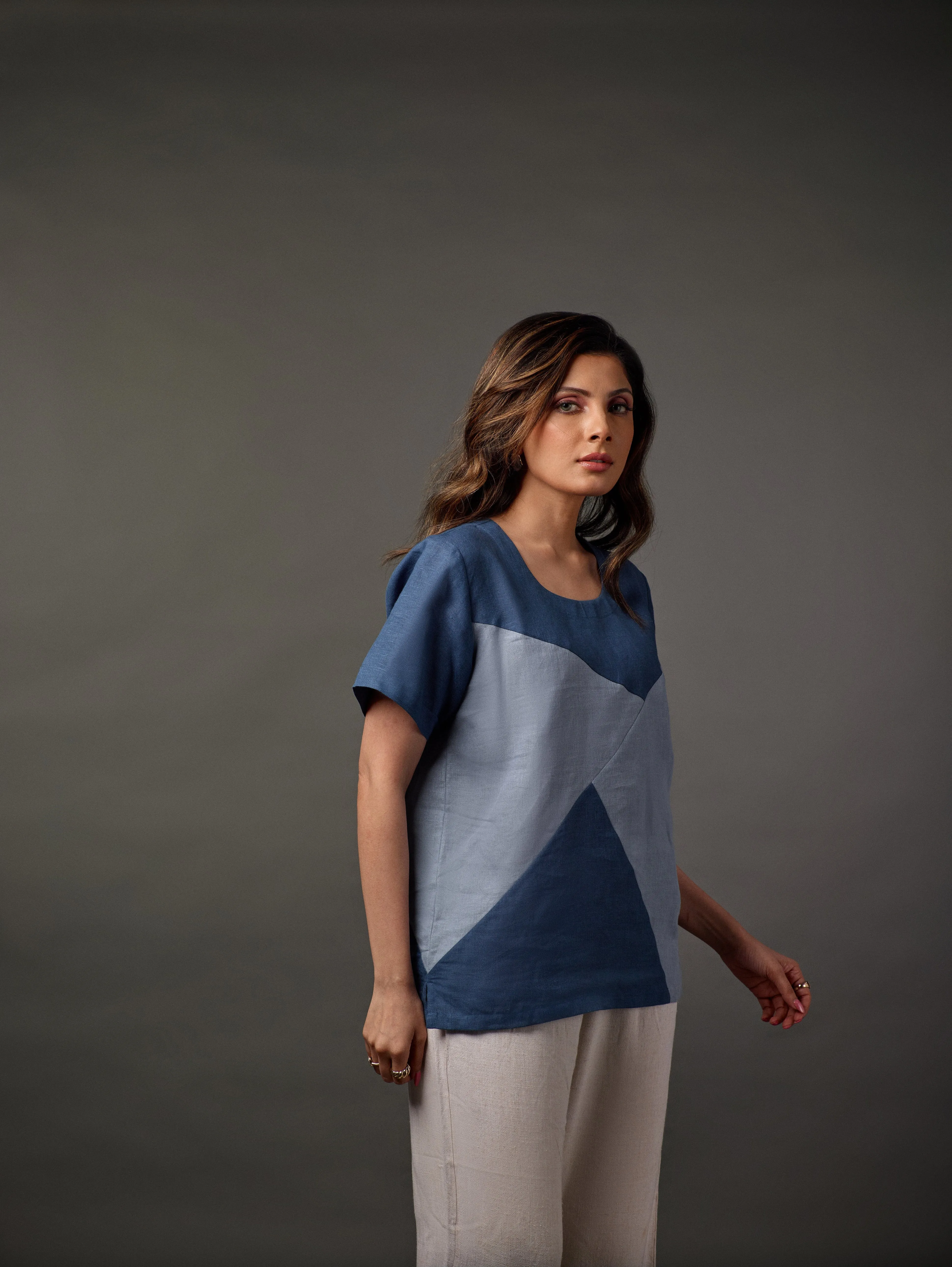 Double Shade Patch Linen Top