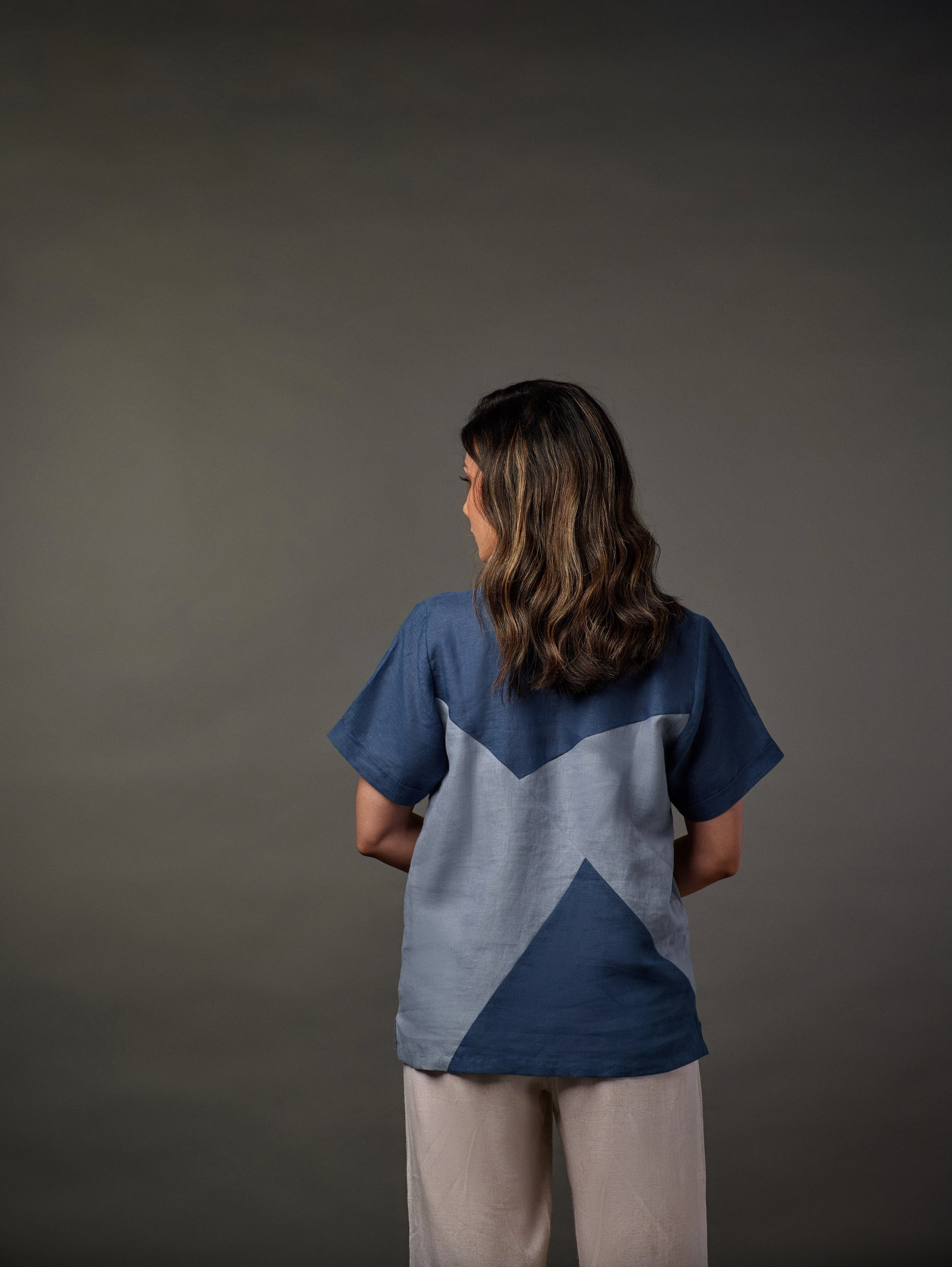 Double Shade Patch Linen Top