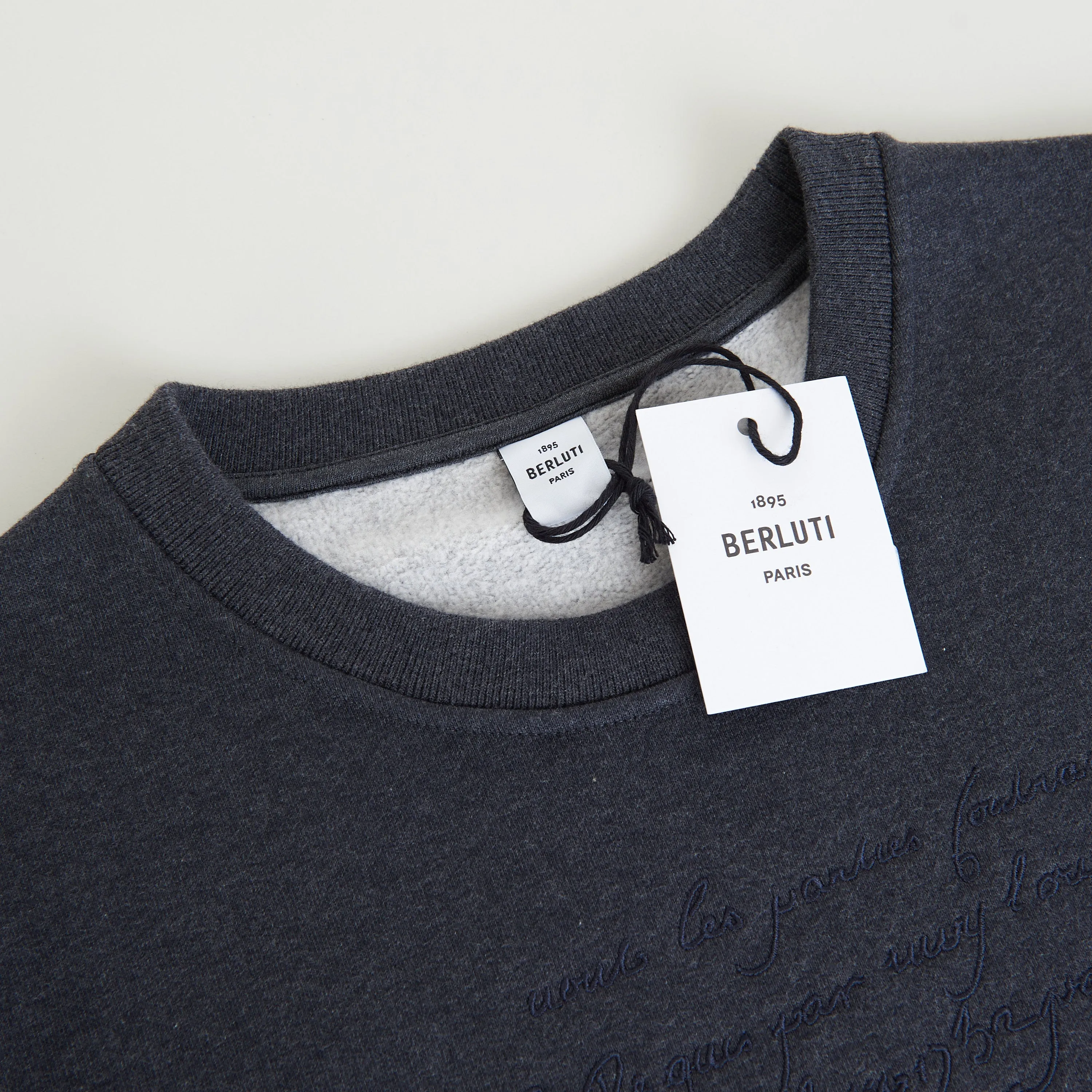Embroidered Scritto Sweatshirt - Dark Grey Melange, Fleece Cotton