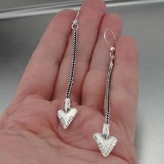 Hadar Jewelry Handmade Dangle Long 925 Sterling Silver Arrow Earrings (H)