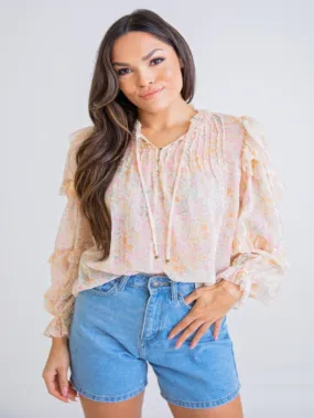 Karlie Floral Pastel Ruffle Top - Pink