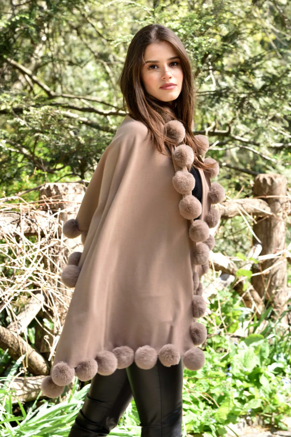 La Fiorentina Wrap /w Faux Pom-Pom Detail - Oatmeal