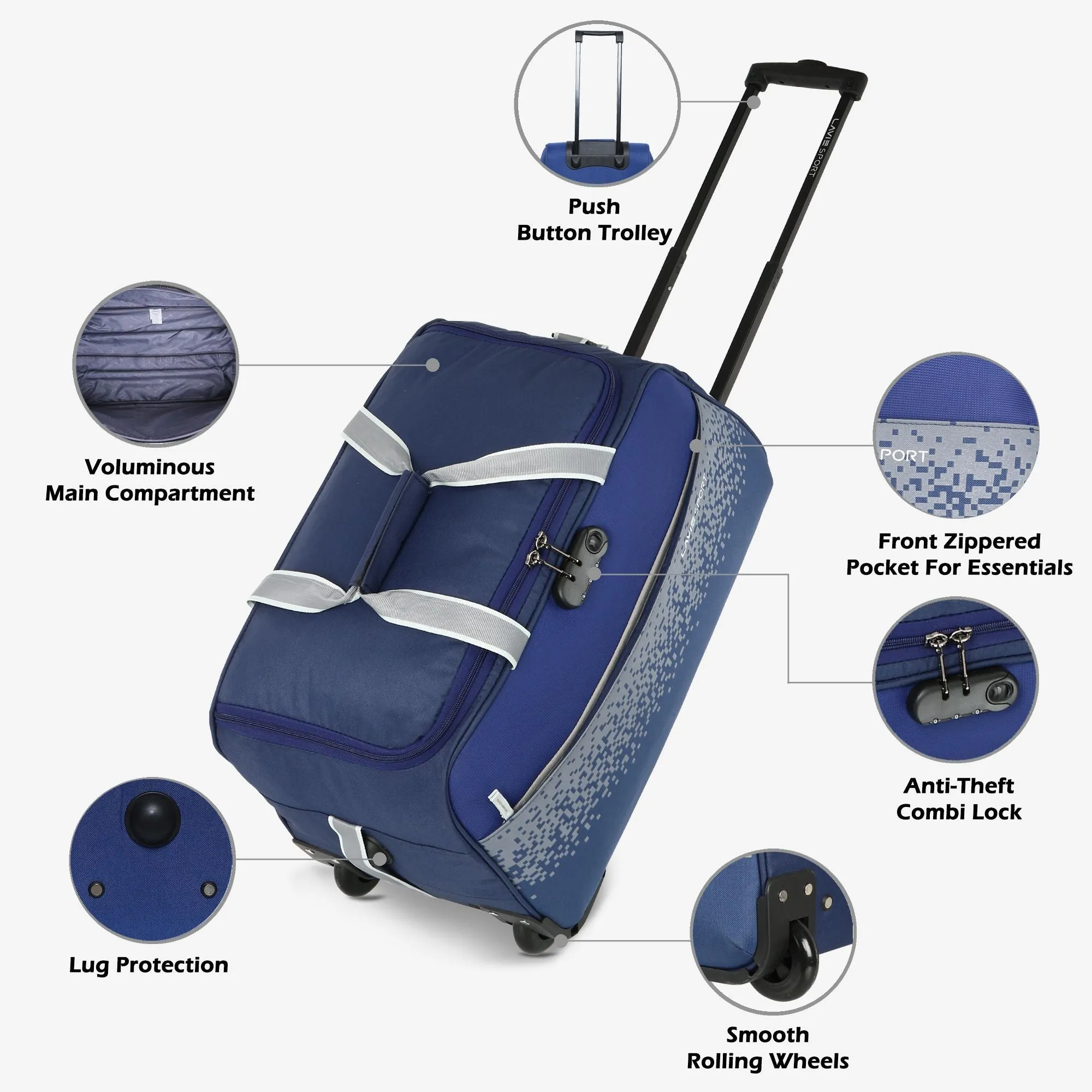 Lavie Sport Cabin Size 56 Litre Pixel Wheel Duffle Bag| | 2 Wheel Duffle Bag Navy