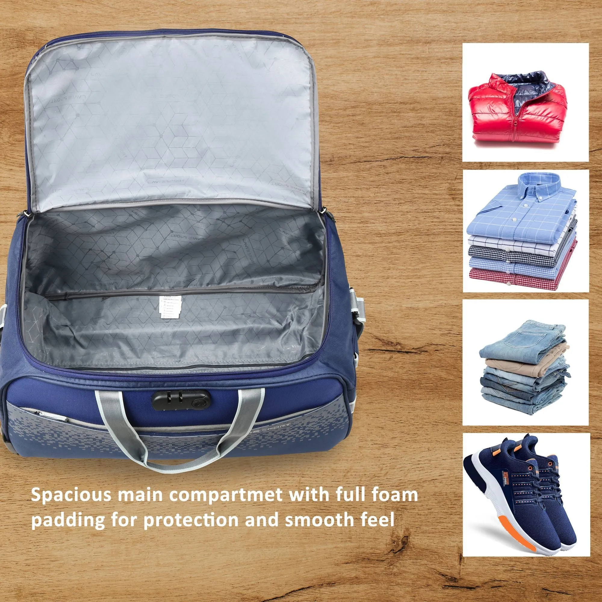 Lavie Sport Cabin Size 56 Litre Pixel Wheel Duffle Bag| | 2 Wheel Duffle Bag Navy