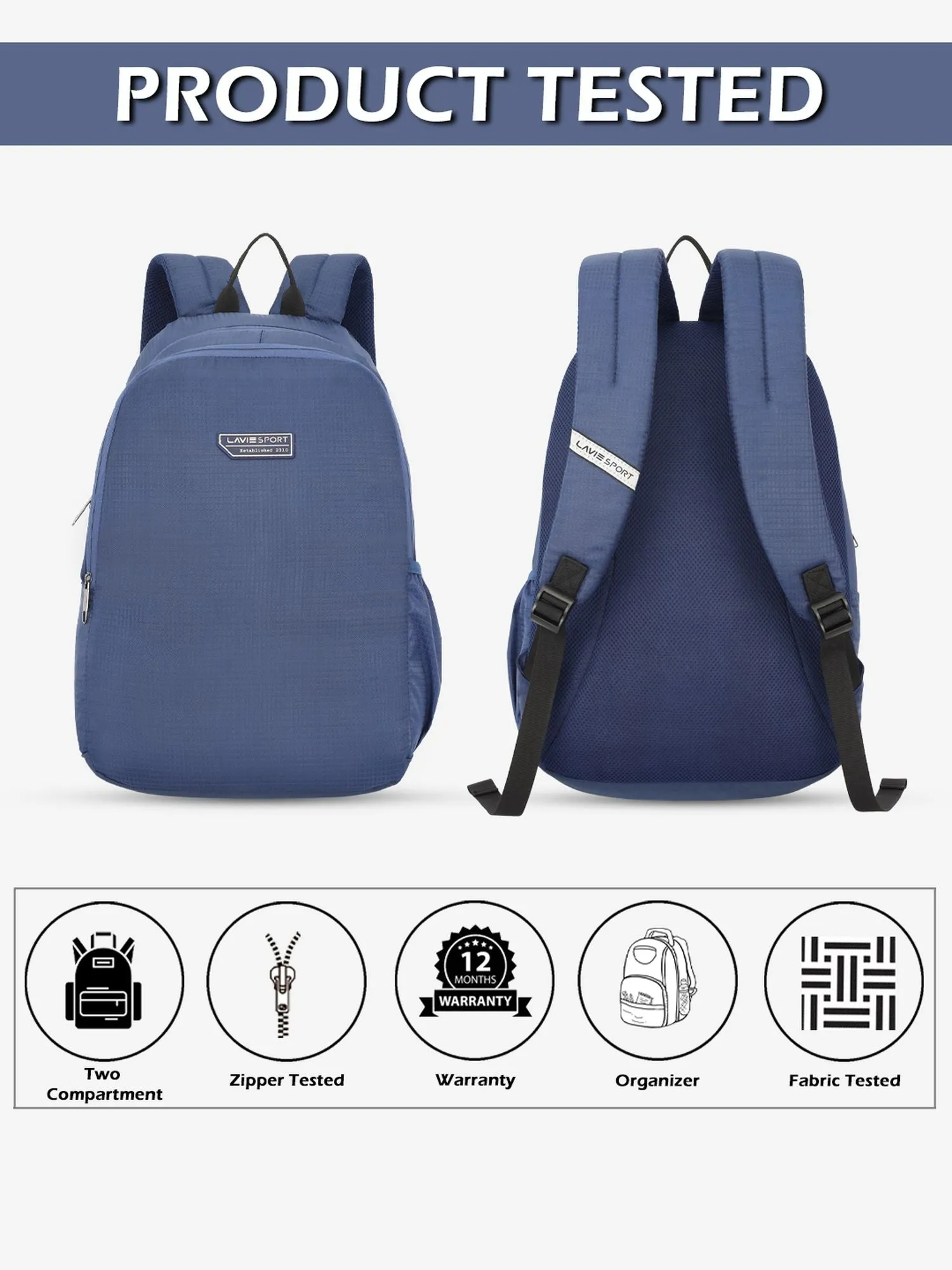 Lavie Sport Eazy 23L Laptop Backpack For Men & Women|Boys & Girls Navy