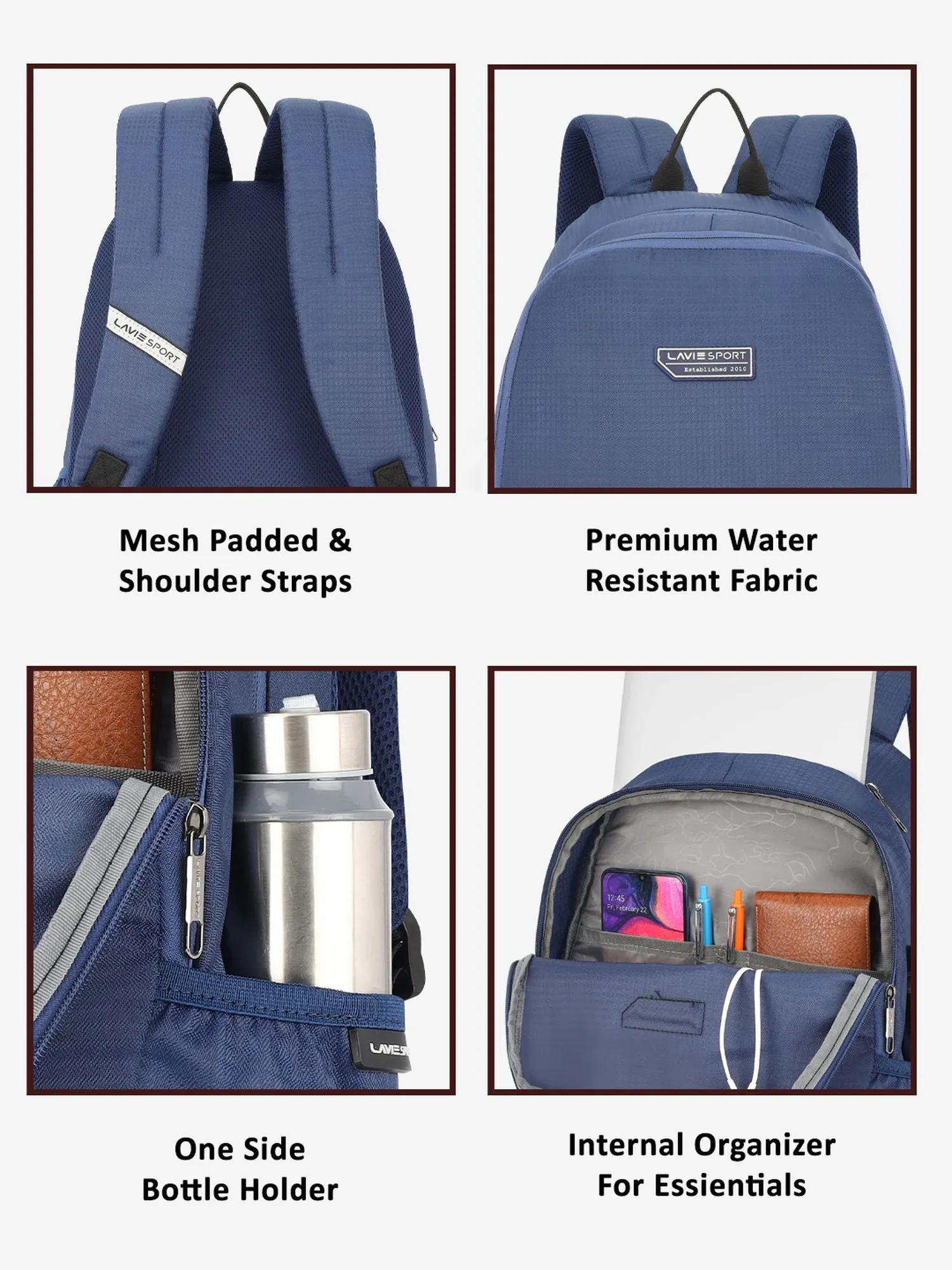 Lavie Sport Eazy 23L Laptop Backpack For Men & Women|Boys & Girls Navy