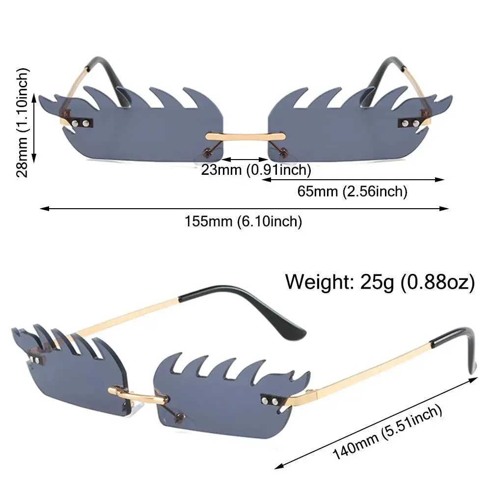 Luxury Fire Flame Sunglasses Women Rimless Wave Sun Glasses Women Men Shades Vintage Women Narrow Eyewear UV400