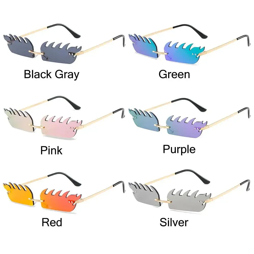 Luxury Fire Flame Sunglasses Women Rimless Wave Sun Glasses Women Men Shades Vintage Women Narrow Eyewear UV400