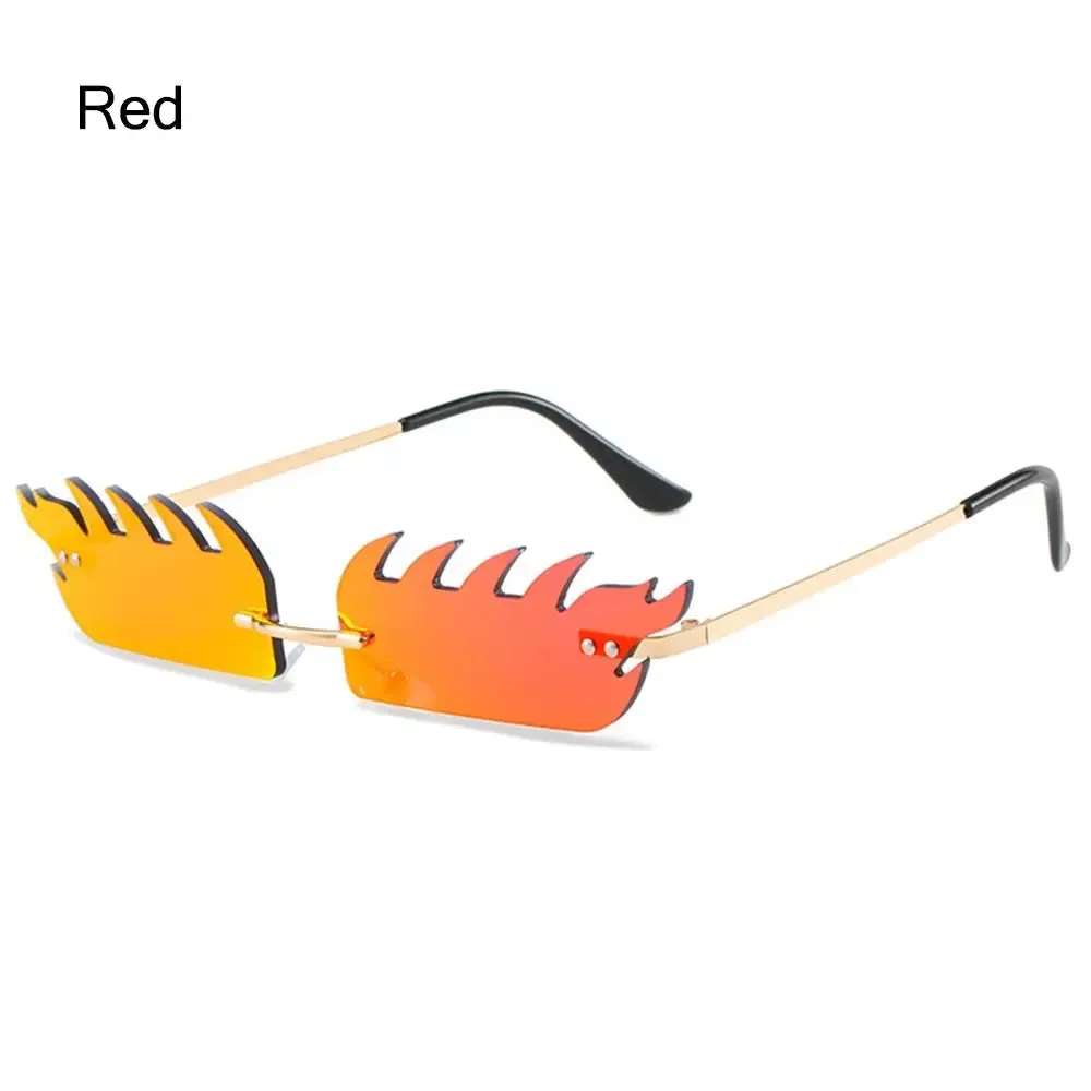 Luxury Fire Flame Sunglasses Women Rimless Wave Sun Glasses Women Men Shades Vintage Women Narrow Eyewear UV400
