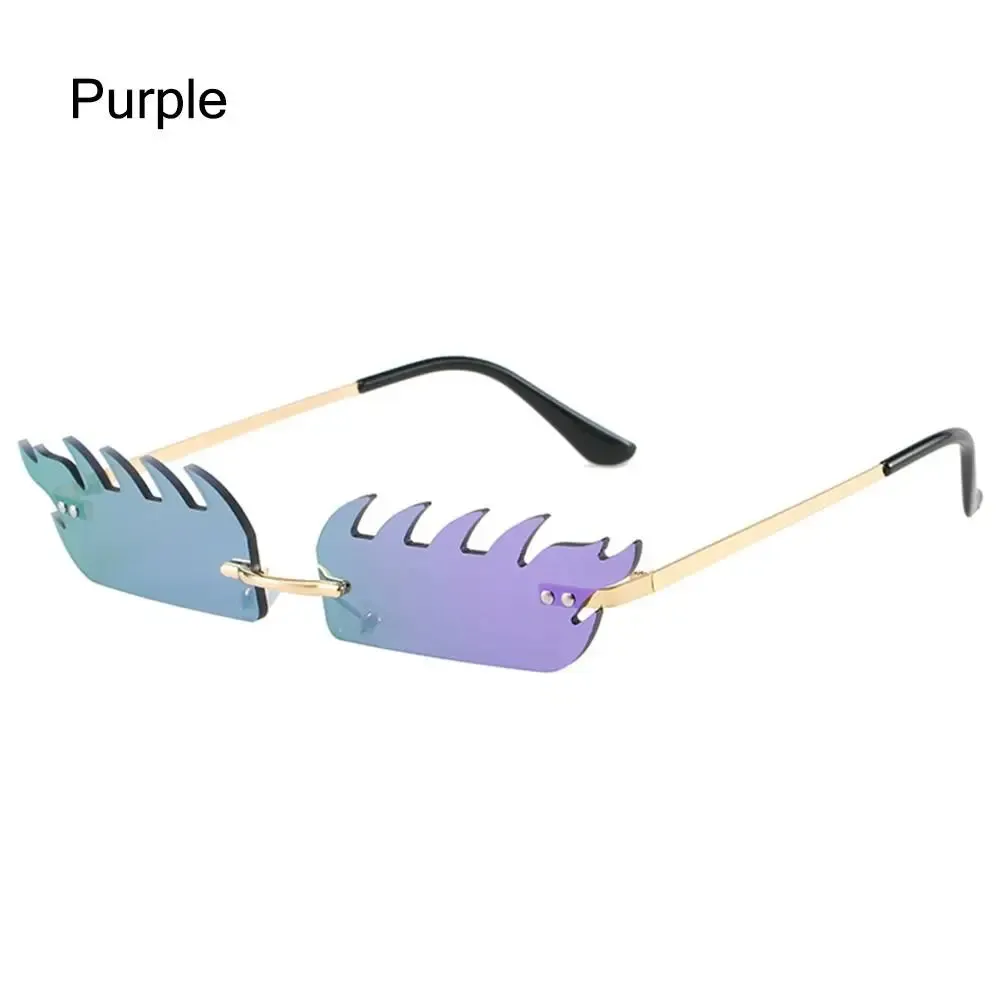 Luxury Fire Flame Sunglasses Women Rimless Wave Sun Glasses Women Men Shades Vintage Women Narrow Eyewear UV400