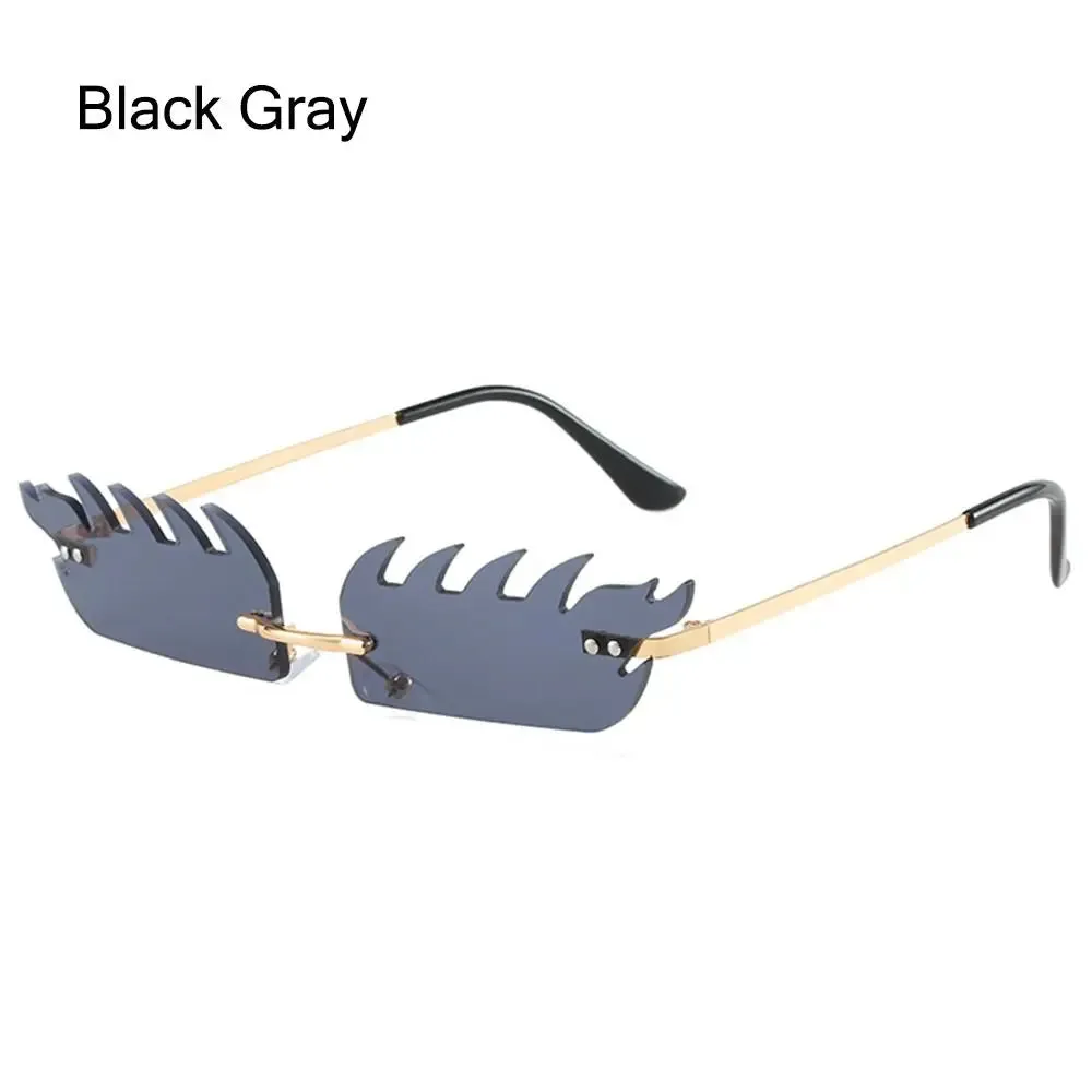 Luxury Fire Flame Sunglasses Women Rimless Wave Sun Glasses Women Men Shades Vintage Women Narrow Eyewear UV400