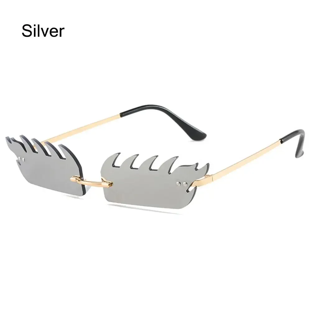 Luxury Fire Flame Sunglasses Women Rimless Wave Sun Glasses Women Men Shades Vintage Women Narrow Eyewear UV400