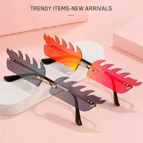 Luxury Fire Flame Sunglasses Women Rimless Wave Sun Glasses Women Men Shades Vintage Women Narrow Eyewear UV400