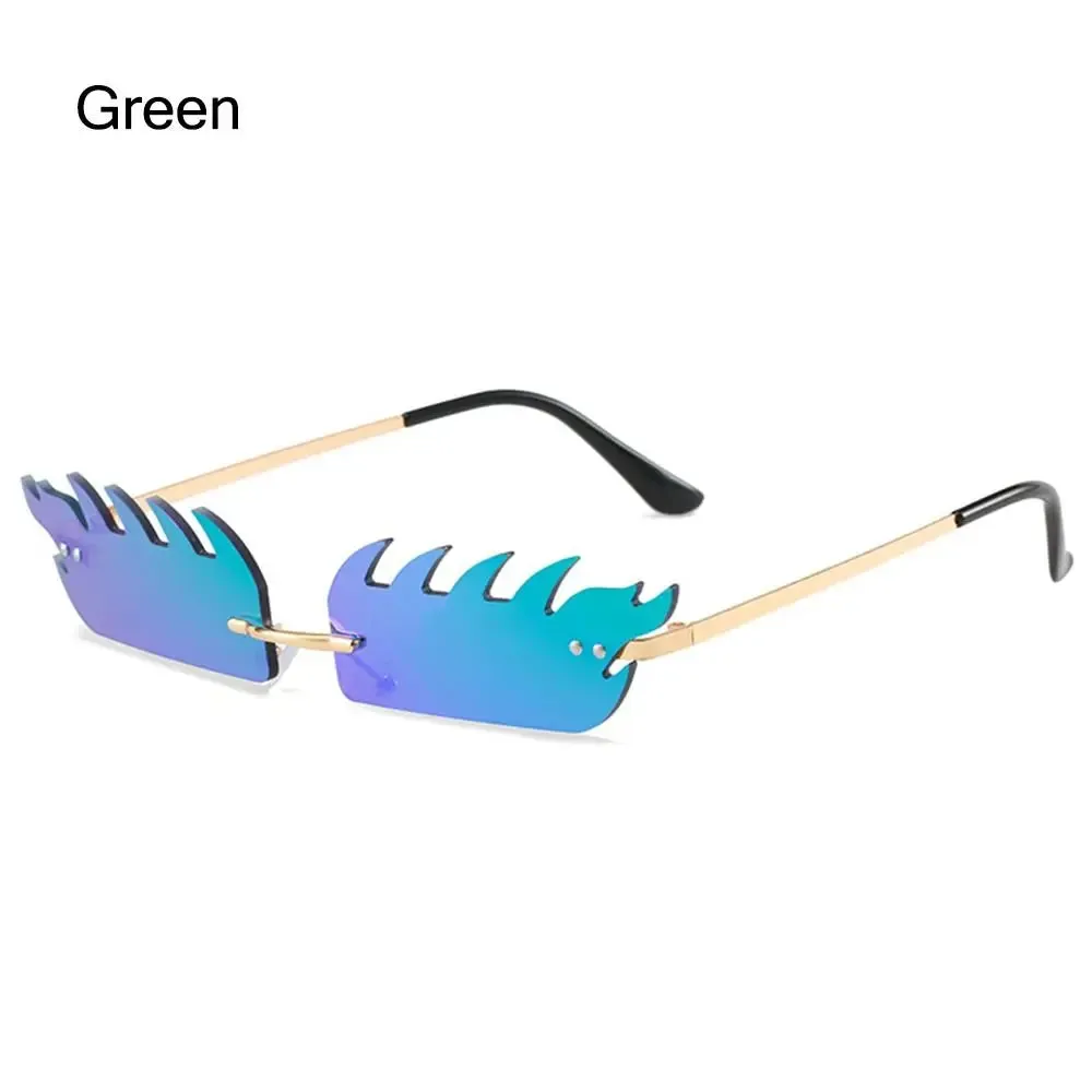 Luxury Fire Flame Sunglasses Women Rimless Wave Sun Glasses Women Men Shades Vintage Women Narrow Eyewear UV400