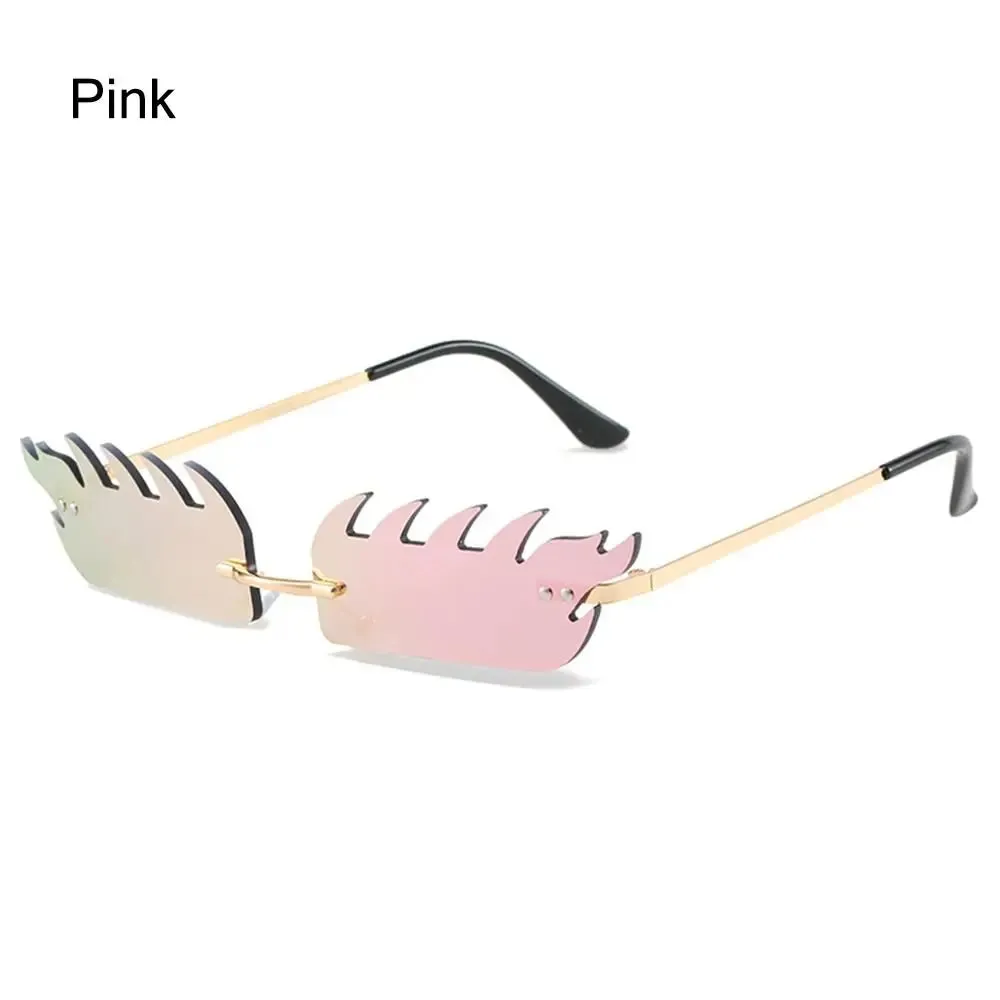Luxury Fire Flame Sunglasses Women Rimless Wave Sun Glasses Women Men Shades Vintage Women Narrow Eyewear UV400