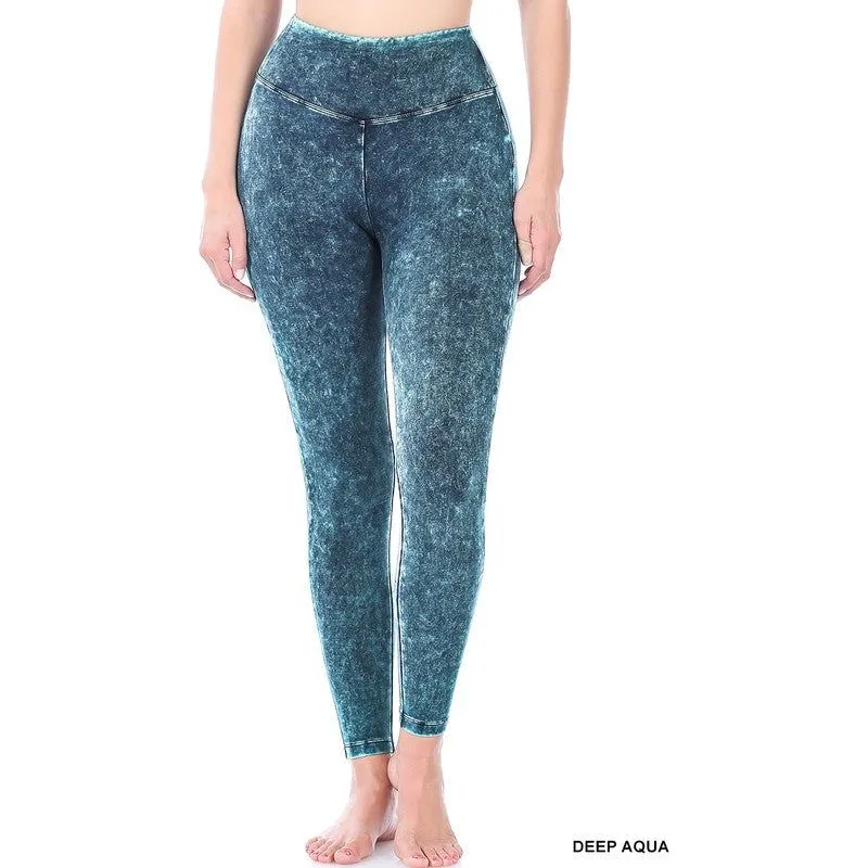 Mineral Washed Wide Waistband Yoga Leggings