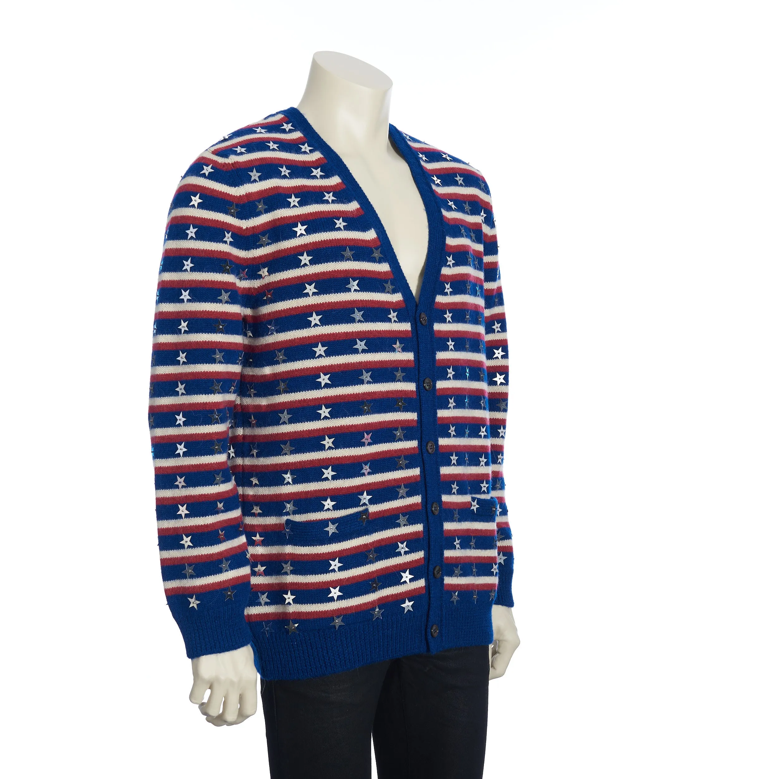 Multicolour Loose Cardigan In Wool And Alpaca Wool Embroidered With Stars