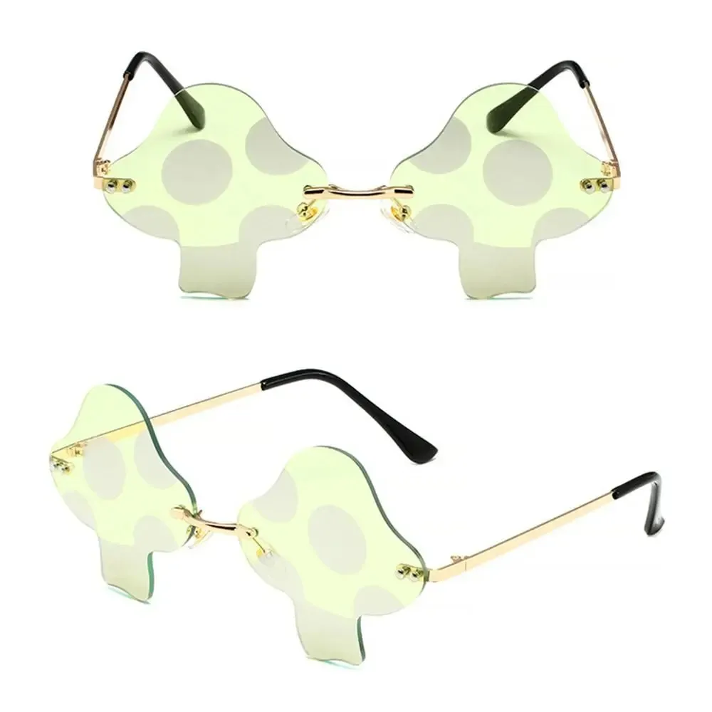 Mushroom Shape Sunglasses Irregular Rimless Sun Glasses Retro Trendy Fun Sunglasses for Women Men Decorations Party Sunglasses