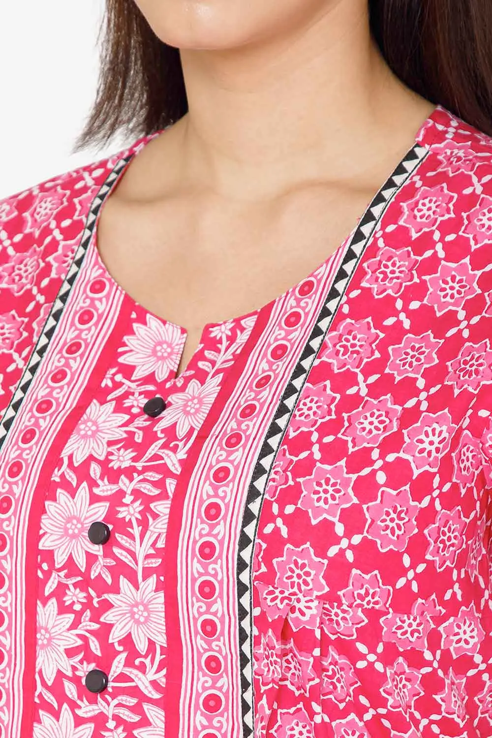 Naidu Hall A-line Women's Nighty Full Length Half Sleeve  - Pink - R136
