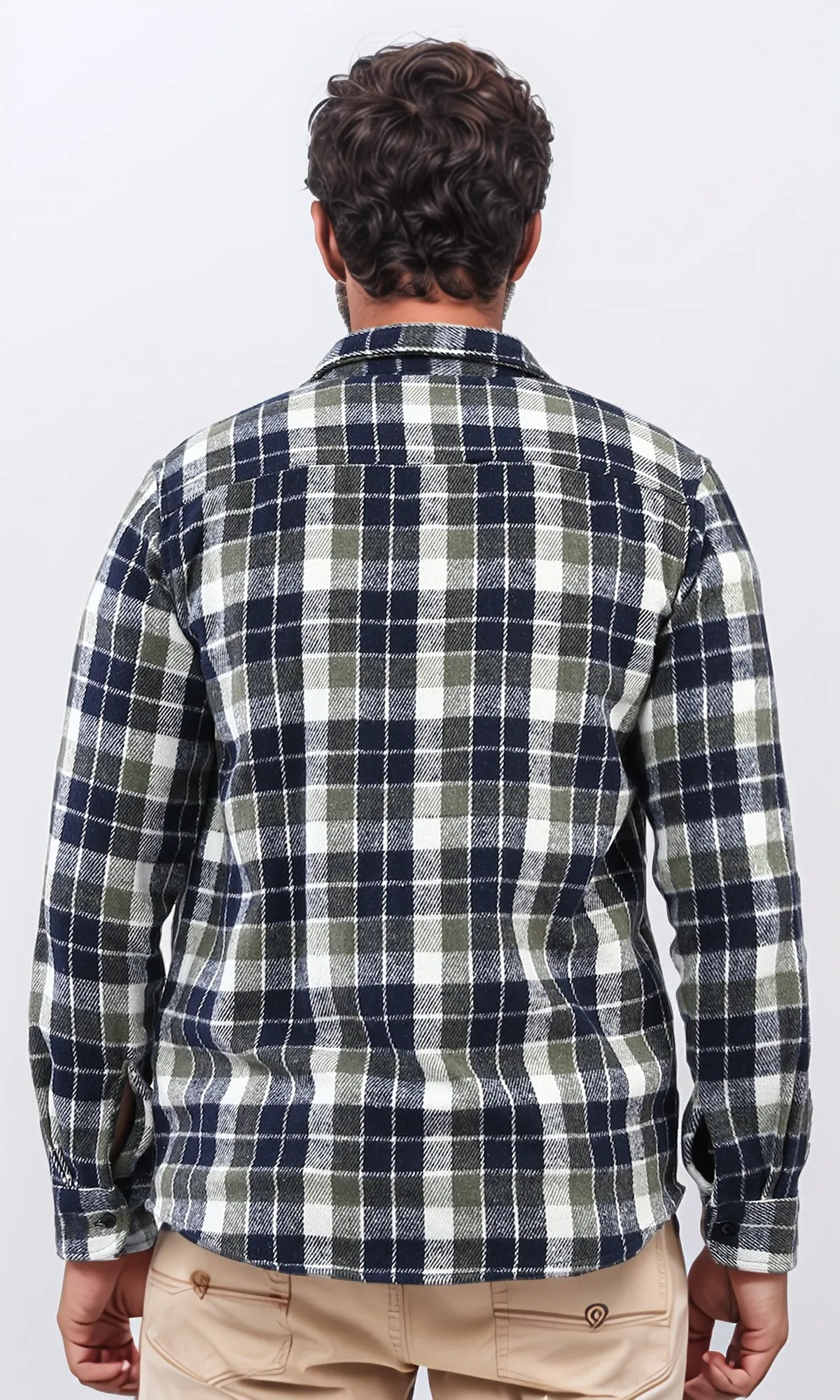o200607 - Full Buttoned Plaids Heavy Winter Shirt - Olive & Navy