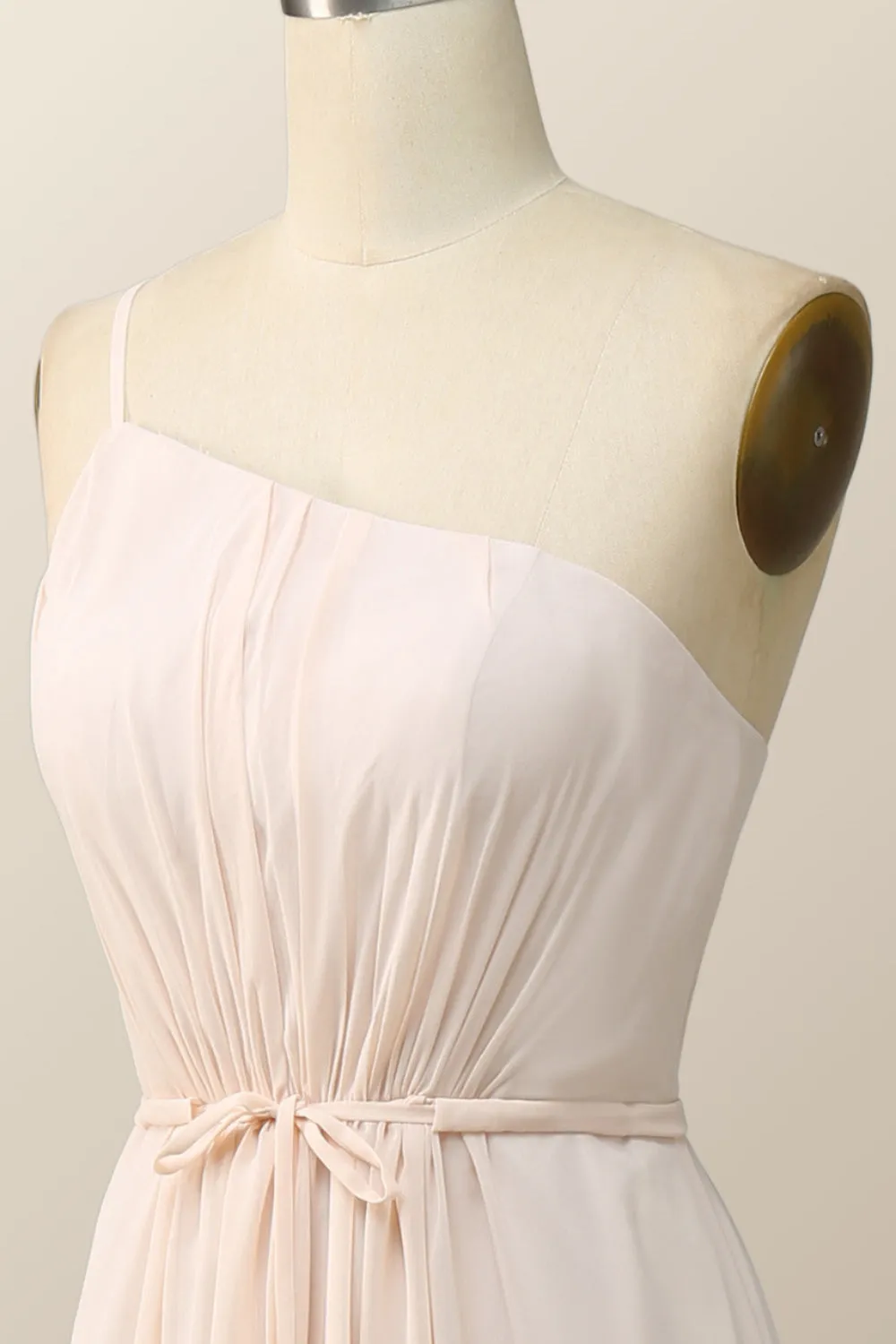 One Shoulder Terracotta Chiffon Long Bridesmaid Dress