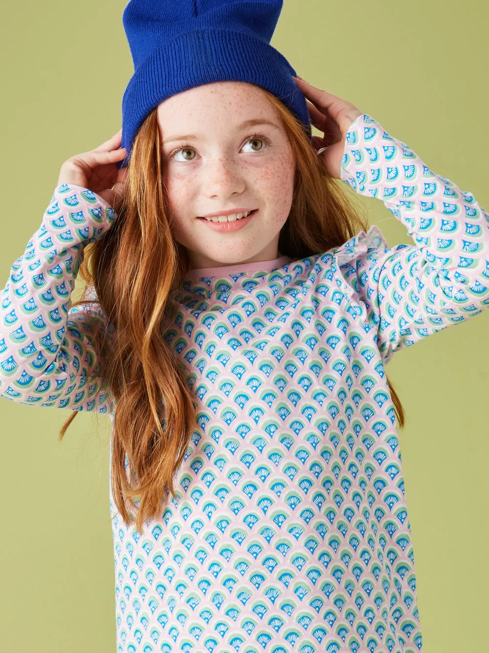 Painted Waives Long Sleep Ruffle Top