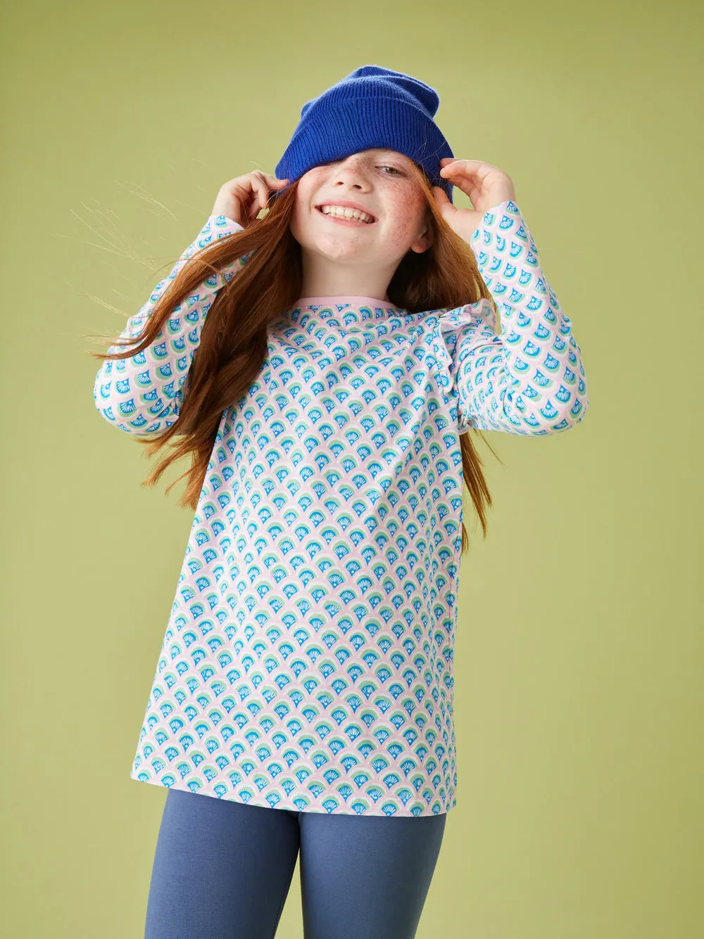 Painted Waives Long Sleep Ruffle Top