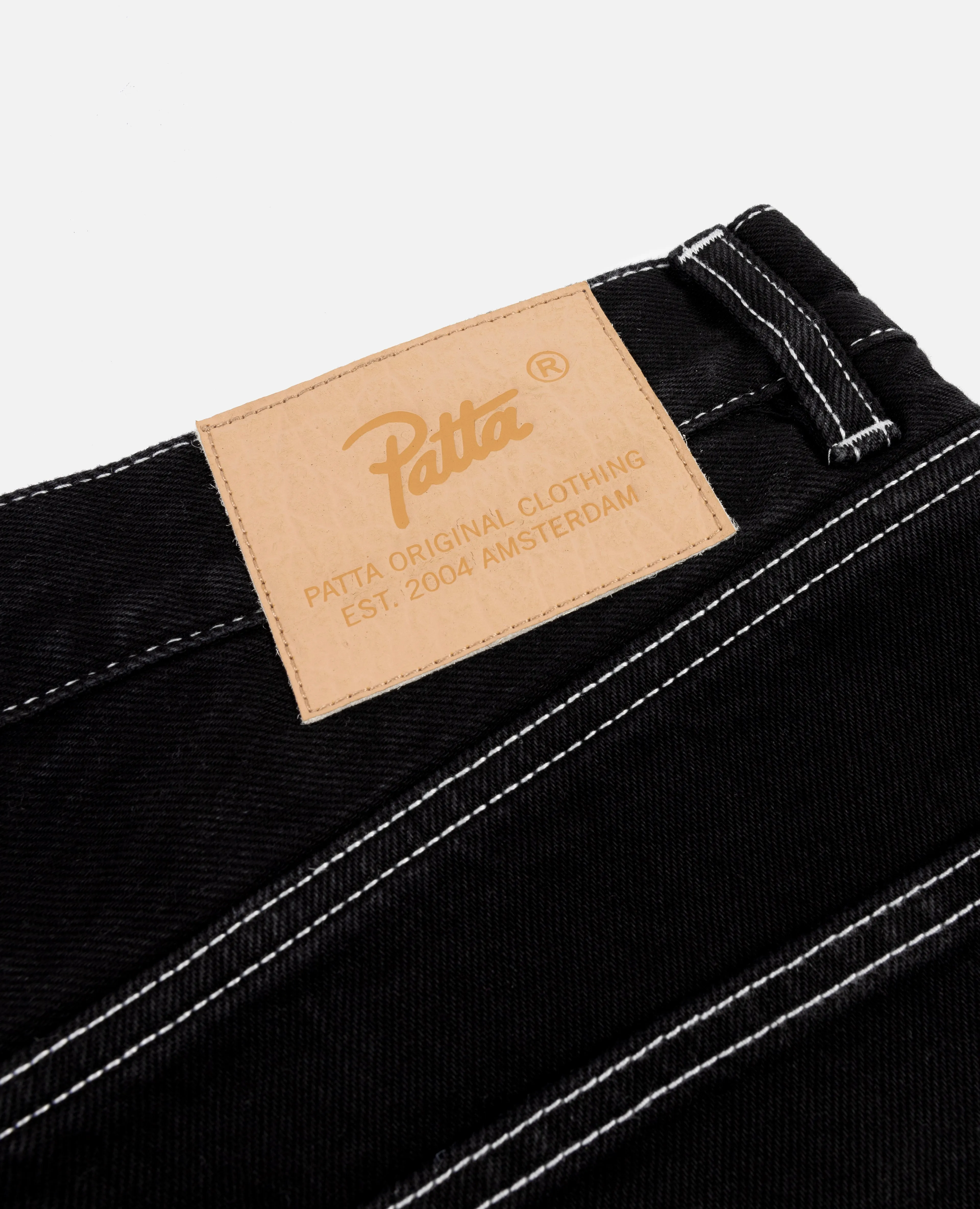 Patta Contrast Stitch Loose Denim Pants (Black)
