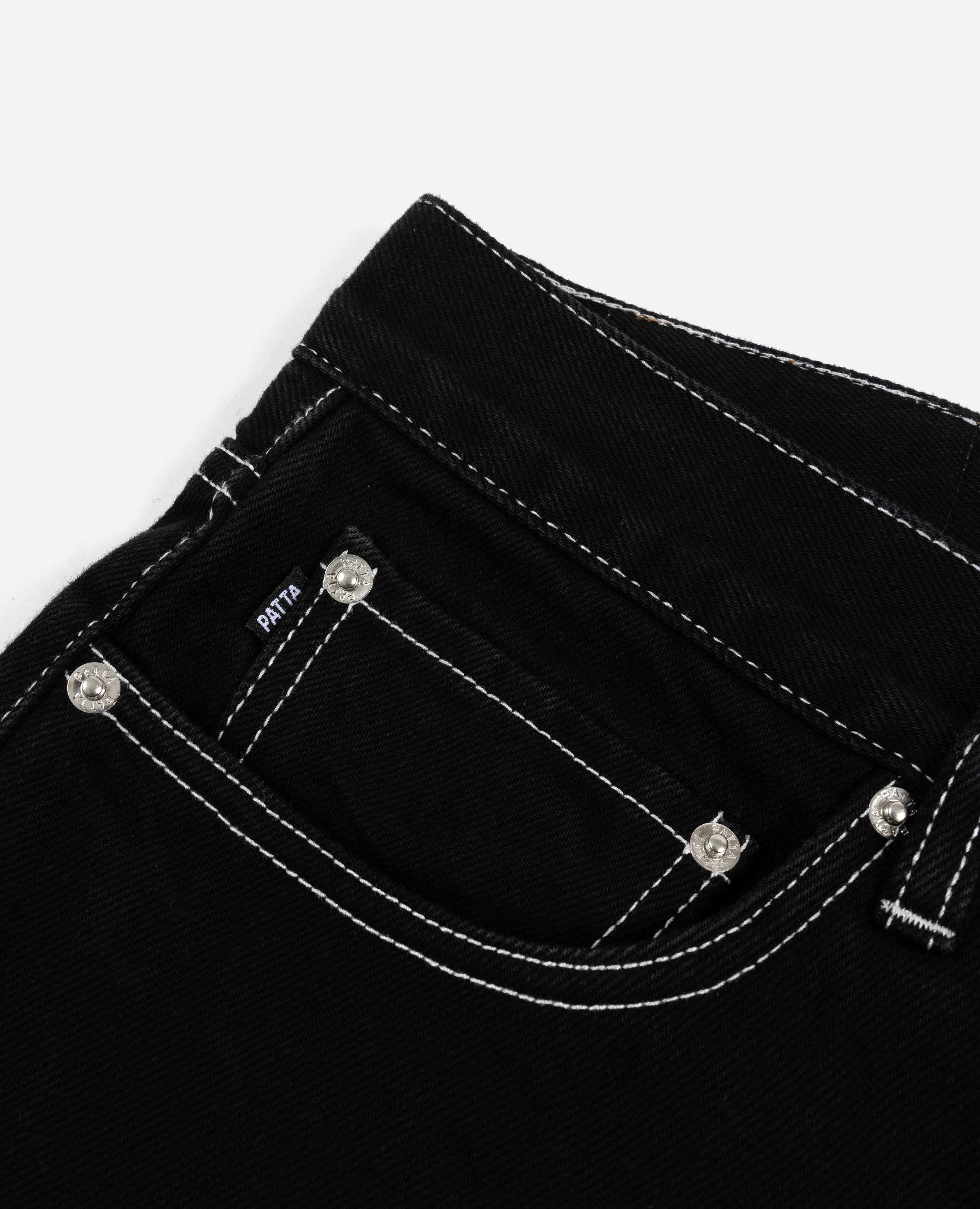 Patta Contrast Stitch Loose Denim Pants (Black)