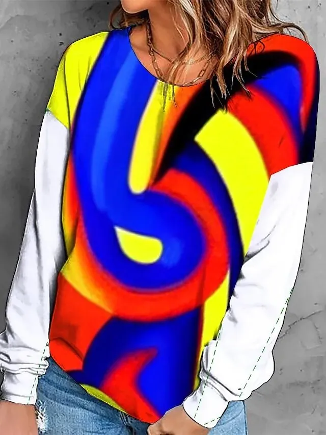 PIN GROUPS Winter Pullover Women's New Design Printed T-shirt Daily Street Loose Size Long Sleeve Autumn Vintage Elegant Sweater Tops