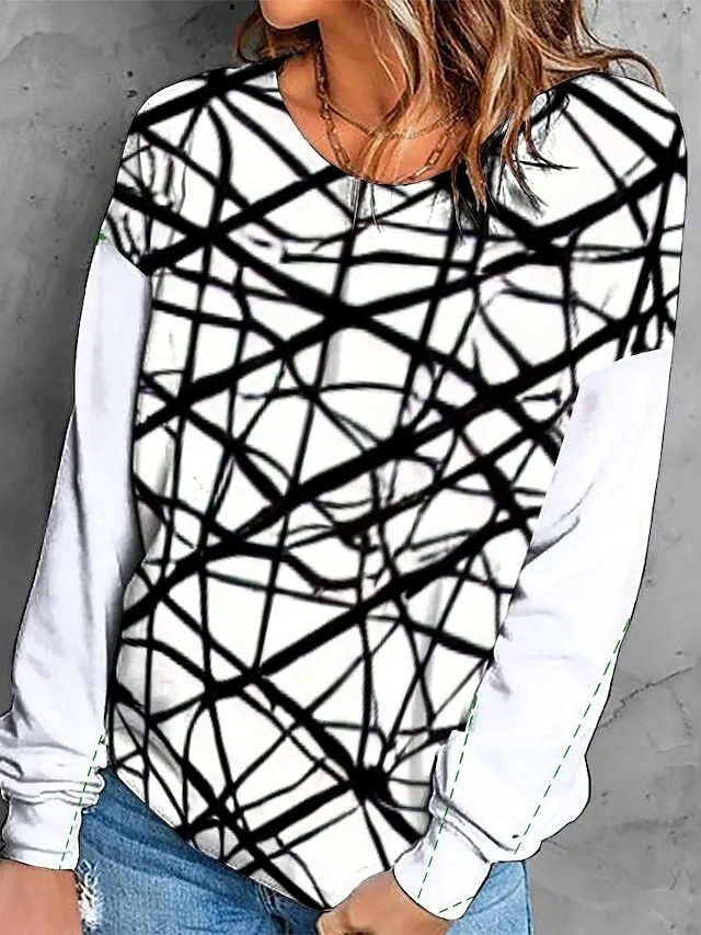PIN GROUPS Winter Pullover Women's New Design Printed T-shirt Daily Street Loose Size Long Sleeve Autumn Vintage Elegant Sweater Tops