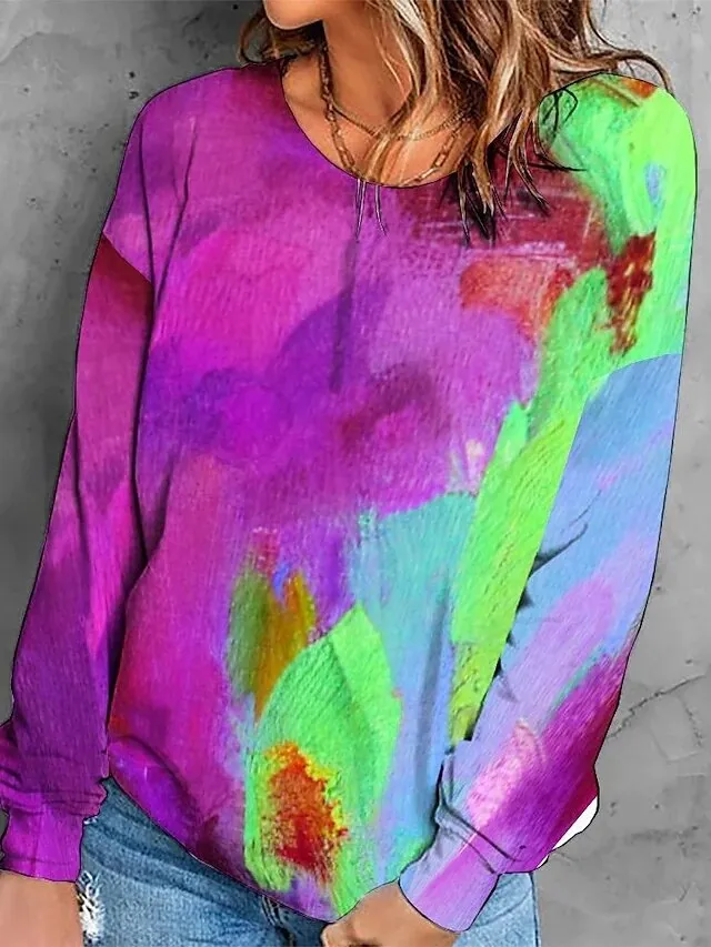 PIN GROUPS Winter Pullover Women's New Design Printed T-shirt Daily Street Loose Size Long Sleeve Autumn Vintage Elegant Sweater Tops