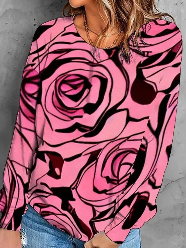 PIN GROUPS Winter Pullover Women's New Design Printed T-shirt Daily Street Loose Size Long Sleeve Autumn Vintage Elegant Sweater Tops