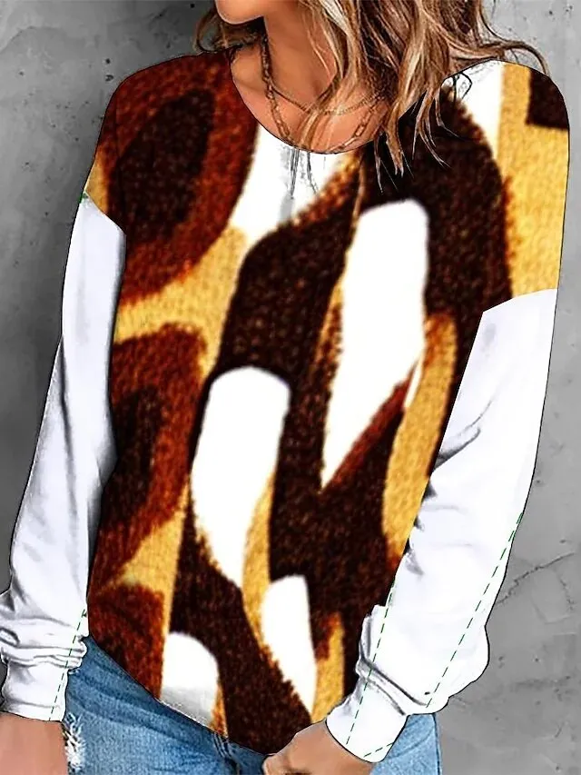 PIN GROUPS Winter Pullover Women's New Design Printed T-shirt Daily Street Loose Size Long Sleeve Autumn Vintage Elegant Sweater Tops