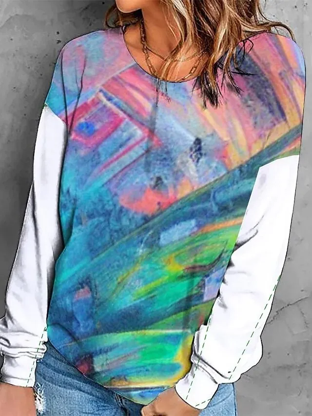 PIN GROUPS Winter Pullover Women's New Design Printed T-shirt Daily Street Loose Size Long Sleeve Autumn Vintage Elegant Sweater Tops