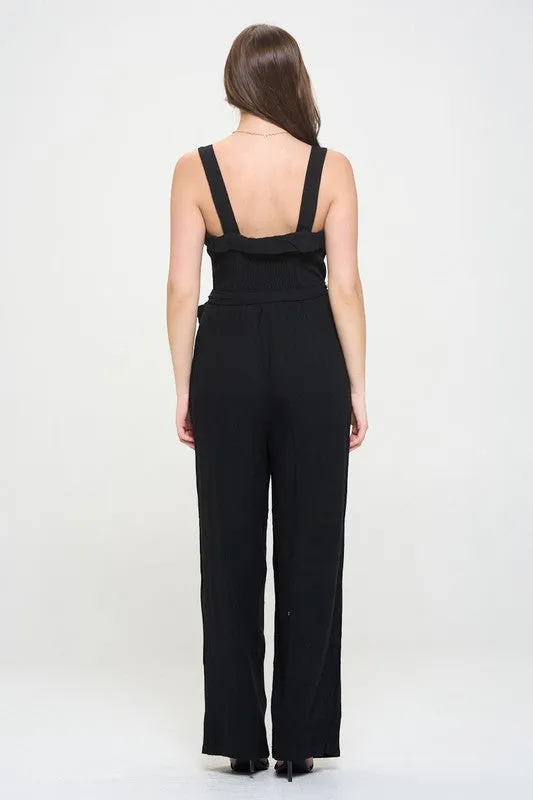 PLUS SLEEVELESS ADJUSTABLE STRAP BUTTON JUMPSUIT